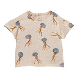 Play Up T-Shirt Girocollo Tinta Unita Con Stampe In Contrasto Beige Per Neonato