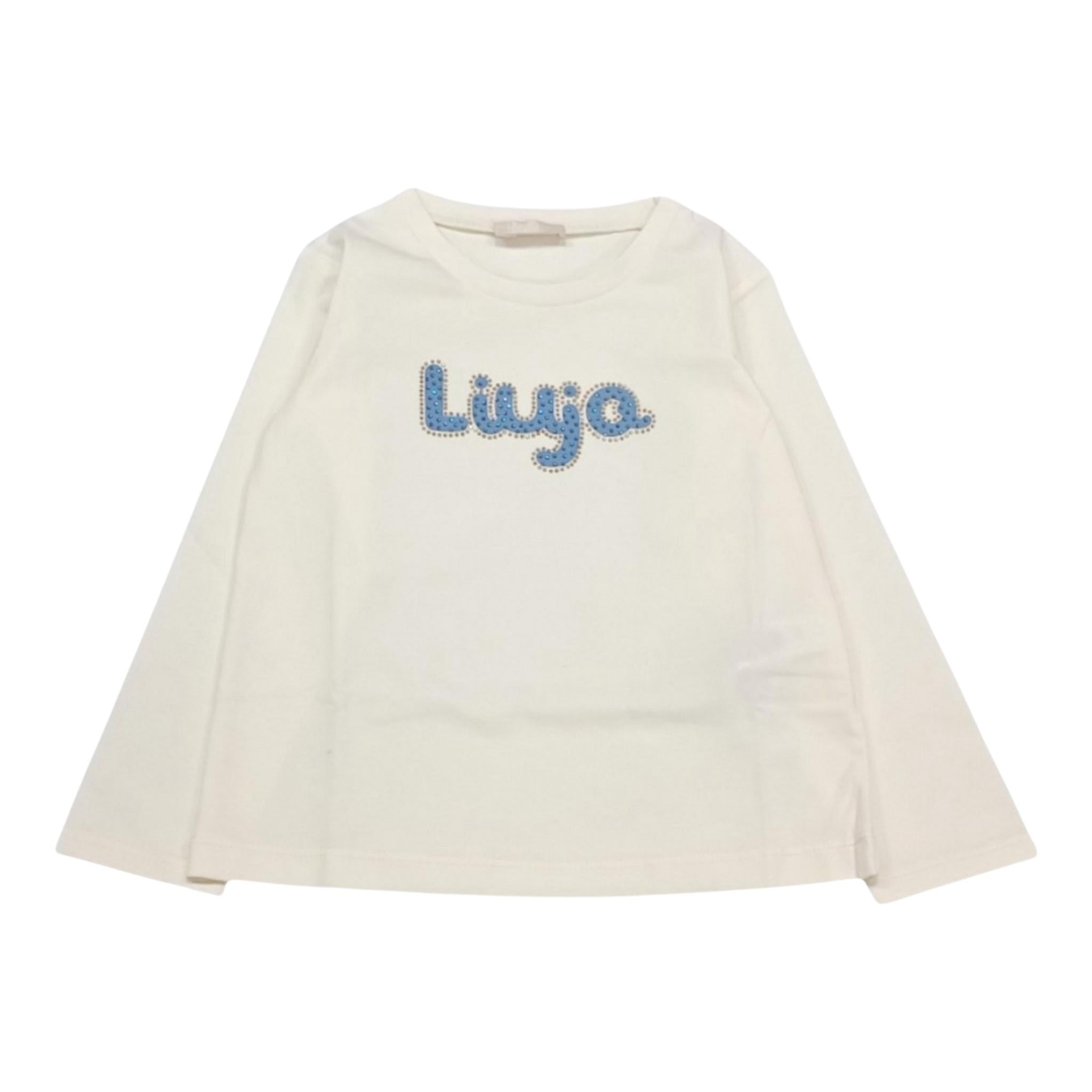 Liu Jo Shirt Tinta Unita Girocollo con Brillantini per Neonata KF4069X PANNA/BLU LIU JO 