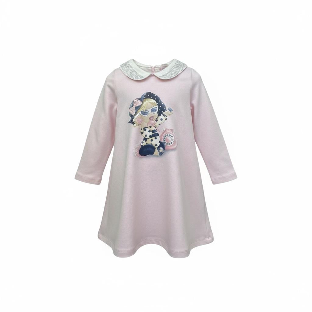 Monnalisa Abito Manica Lunga Tinta Unita con Stampa per Bambina 316918 ROSA MONNALISA 