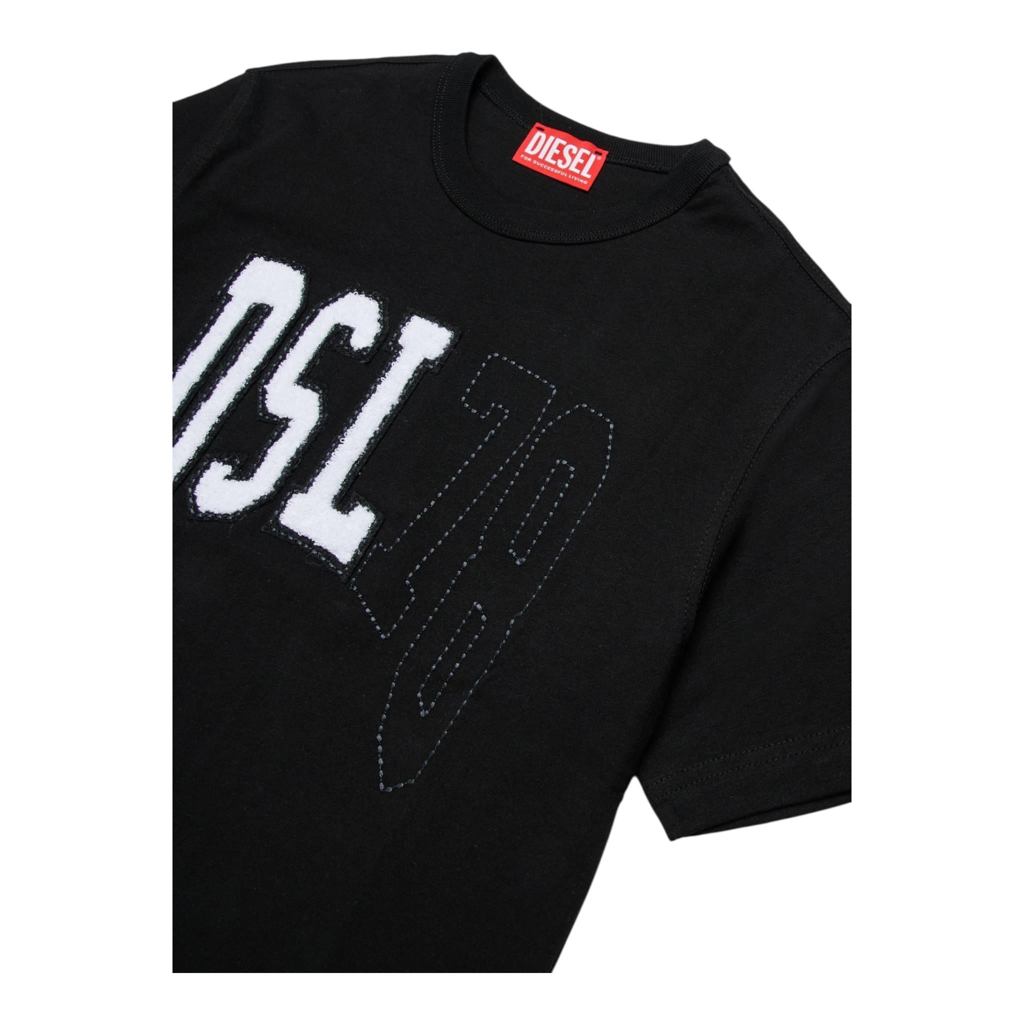 Diesel T.Shirt Girocollo Tinta Unita con Logo per Bambino J02228 NERO DIESEL 