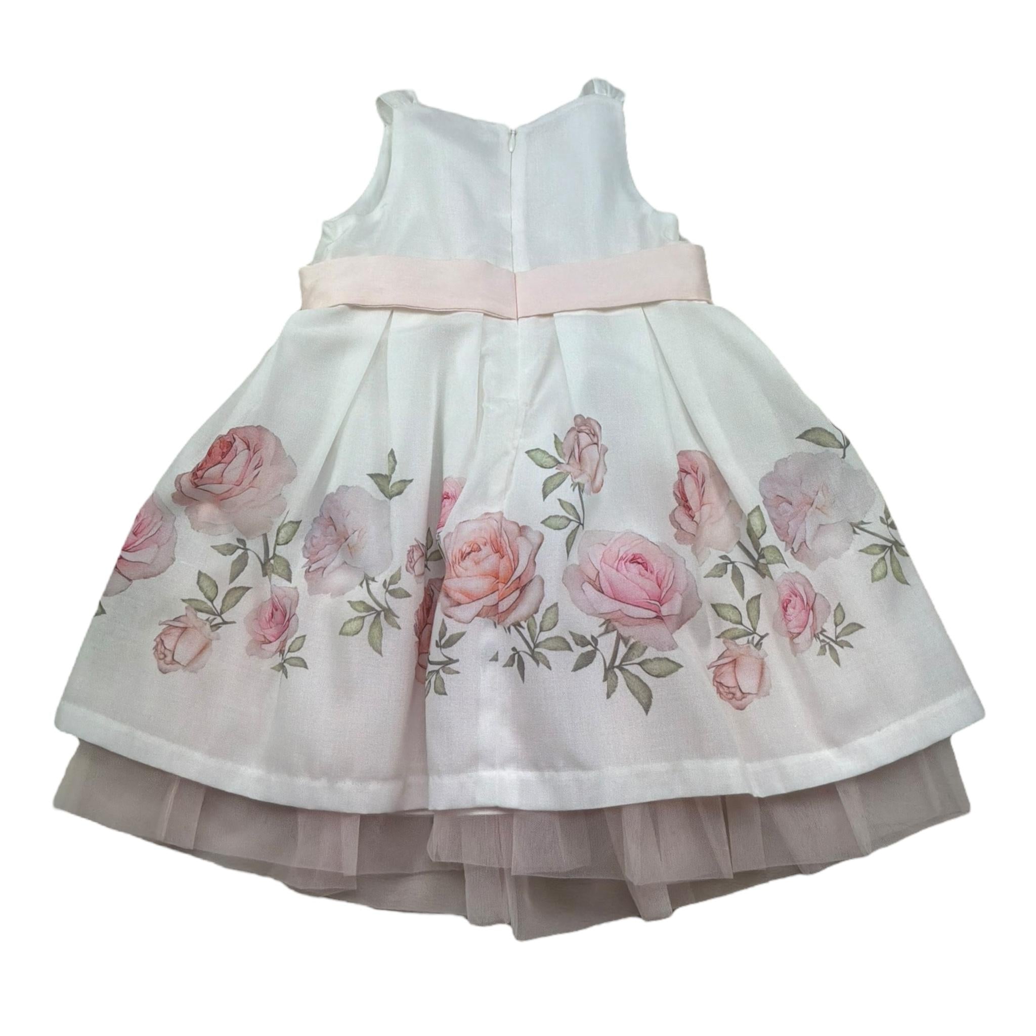 Barcellino Abito Giromanica Tinta Unita con Stampe per Bambina 121310 BIANCO BARCELLINO 