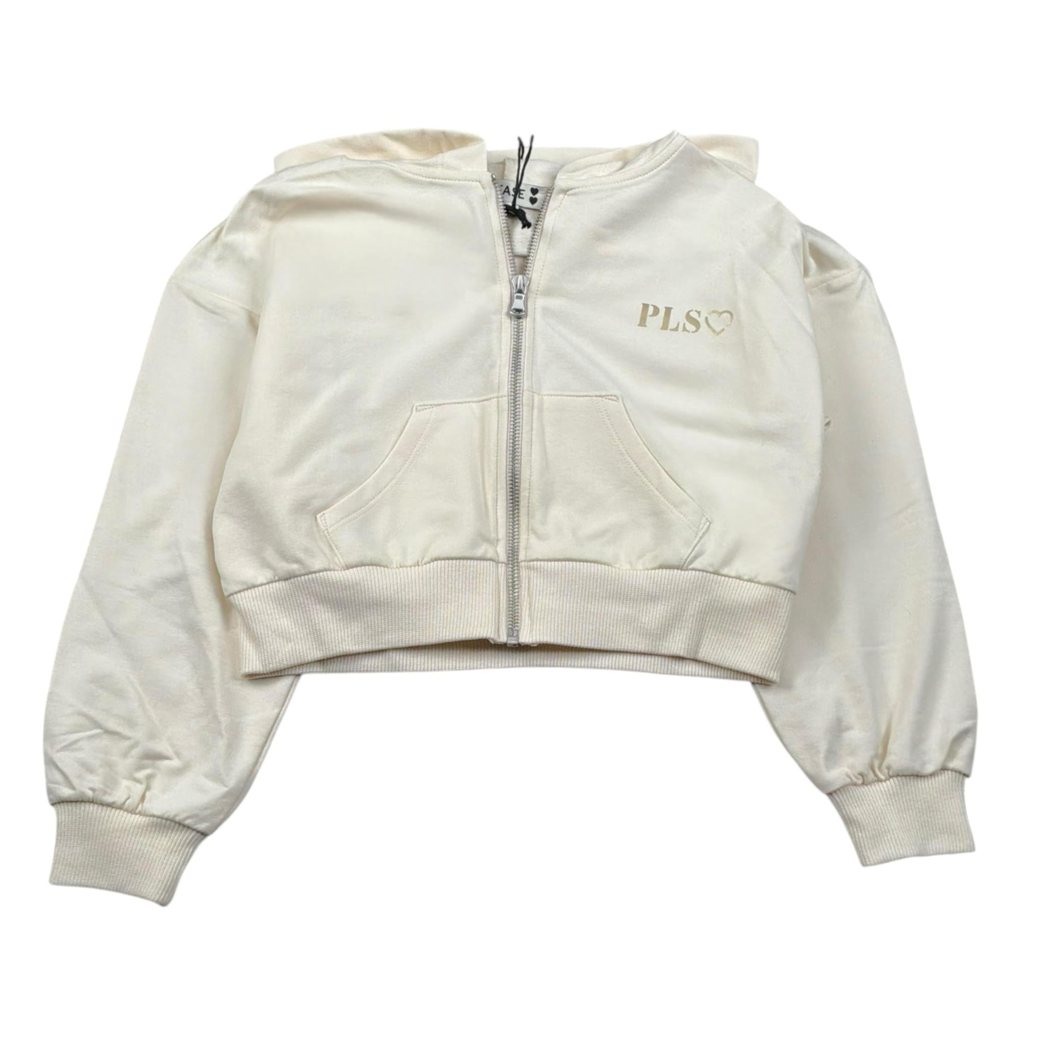 Please Felpa Tinta Unita con Zip E Cappuccio per Bambina LK20042G72 PANNA PLEASE 