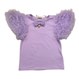 Angel'S Face T-Shirt Girocollo Tinta Unita Con Maniche In Tulle Lilla Per Bambina