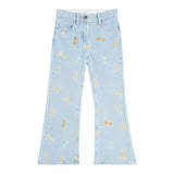 Stella Mccartney Jeans Tinta Unita Modello Zampa Con Ricami Azzurro Per Bambina