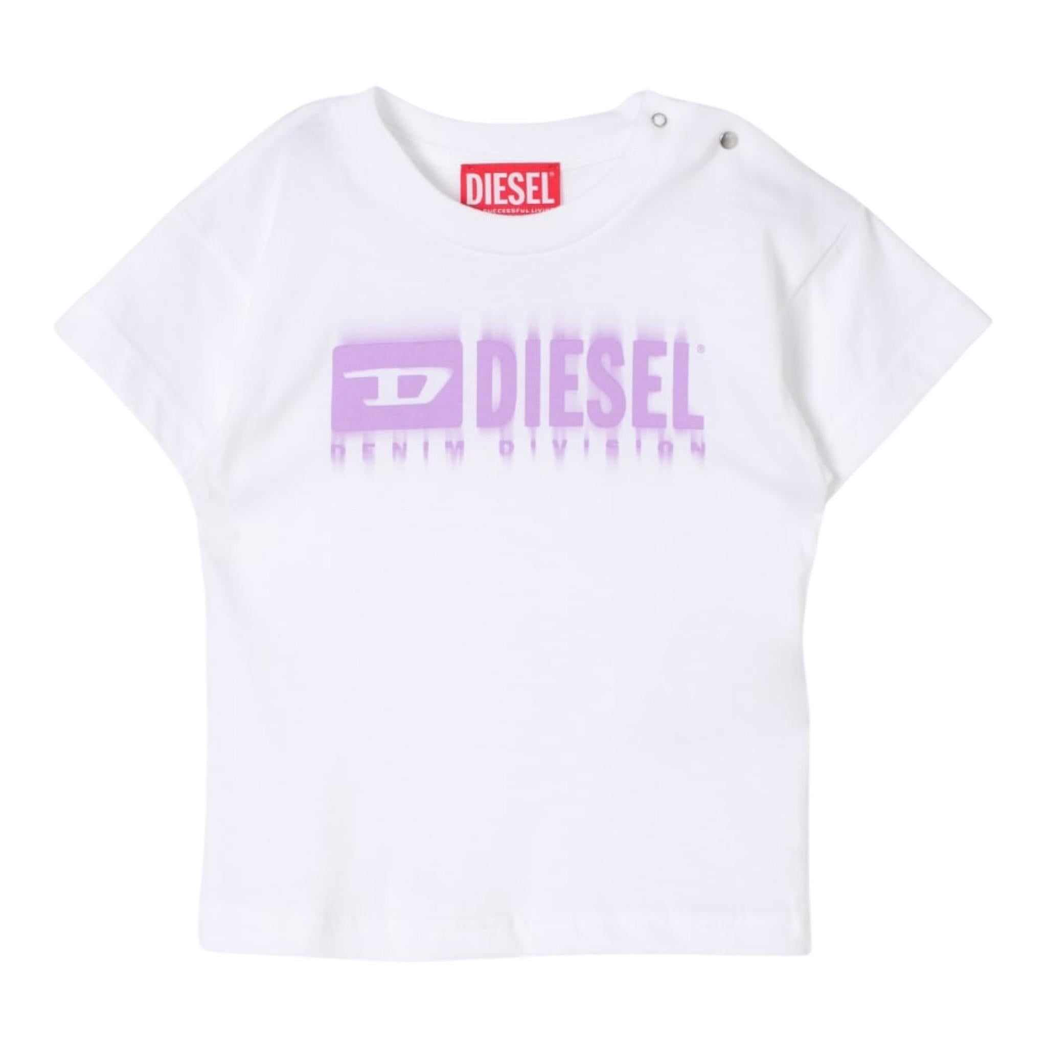 Diesel T-Shirt Girocollo tinta unita con Logo Bianco per Neonata K00569A BIANCO DIESEL 