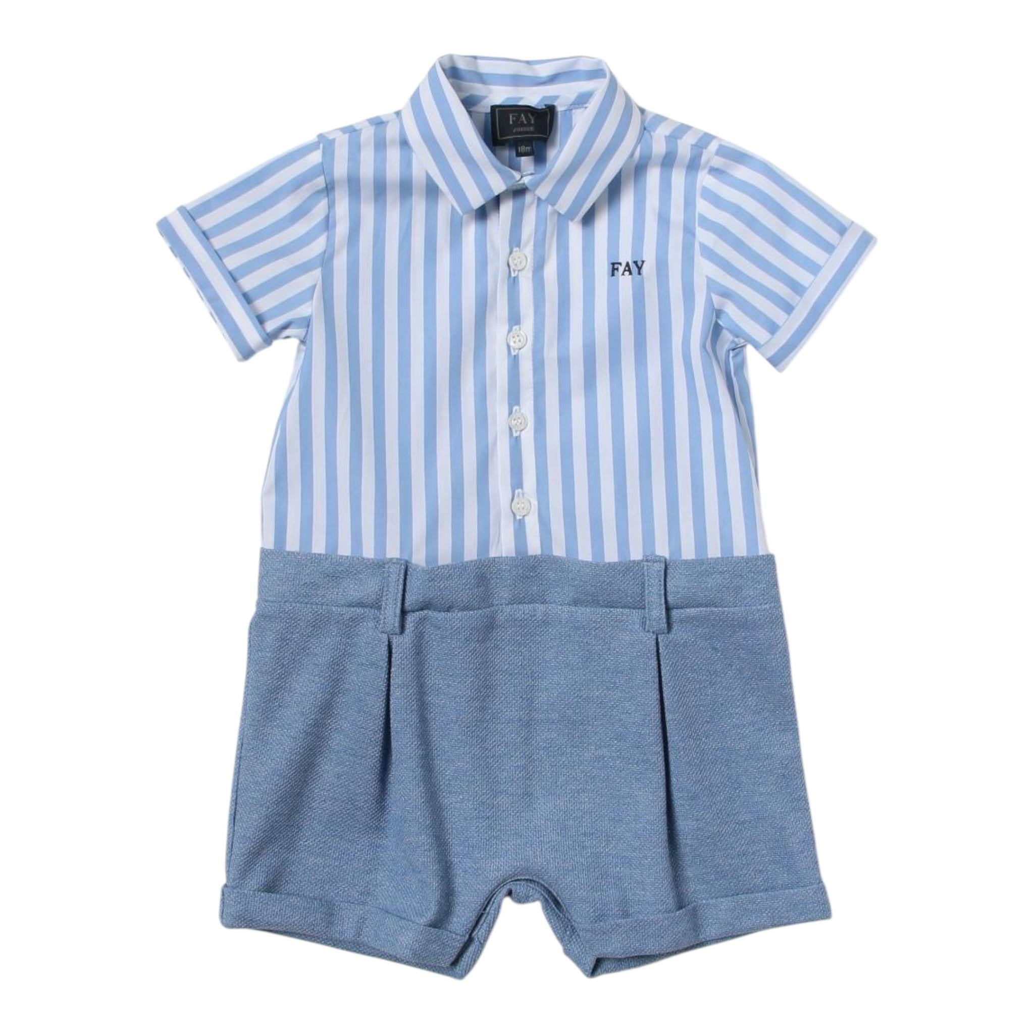 Fay Pagliaccetto Tinta Unita con Fantasia A Righe per Neonato FSA500 AZZURRO FAY 