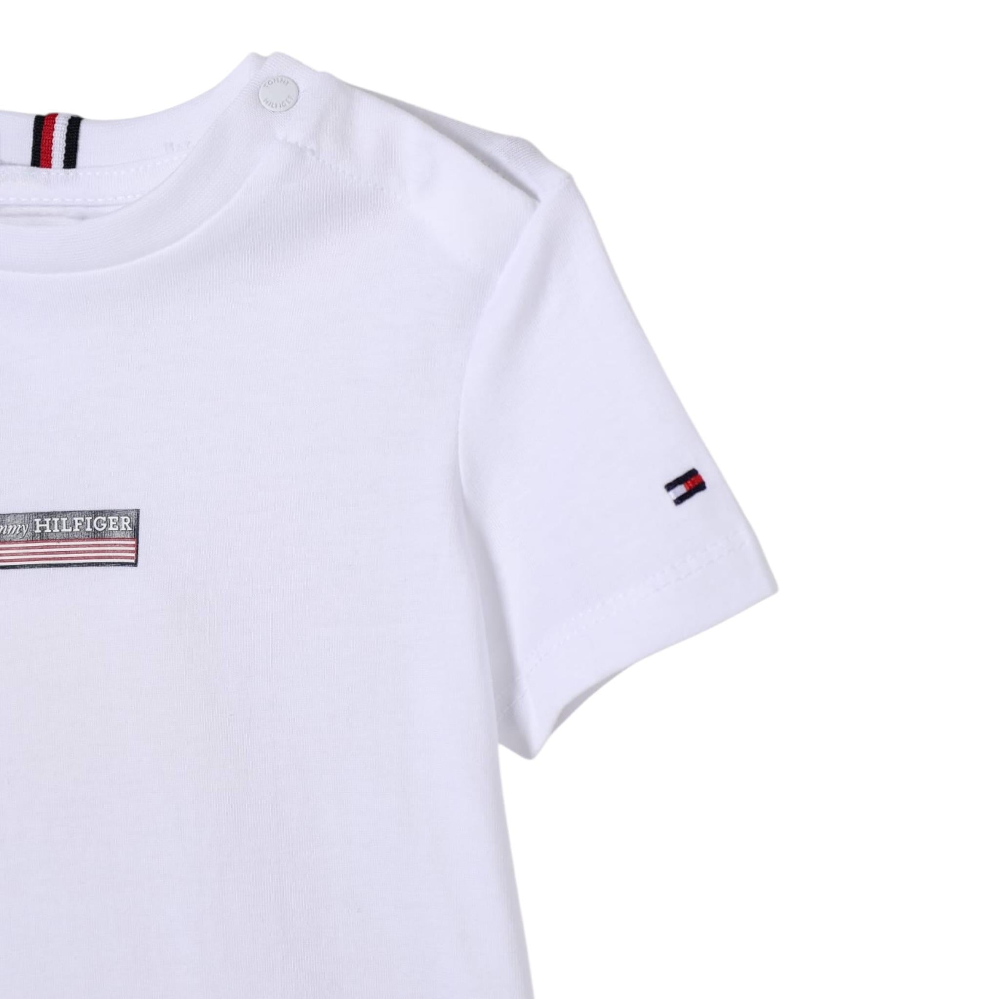 Tommy Hilfiger T-Shirt Girocollo Tinta Unita con Logo per Bambino KB0KB09362 BIANCO TOMMY HILFIGER 