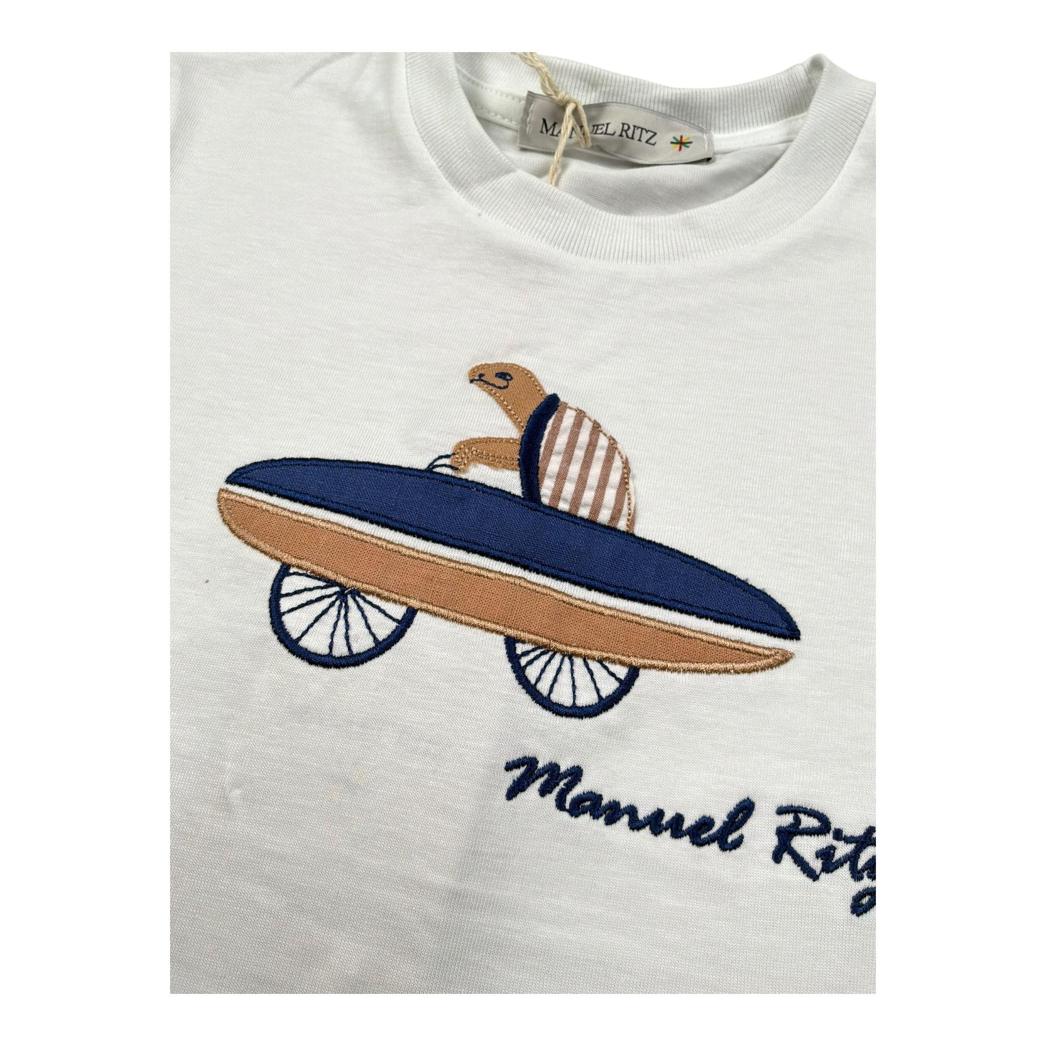Manuel Ritz T-Shirt Girocollo Tinta Unita con Ricamo per Bambino MR3109X BIANCO MANUEL RITZ 