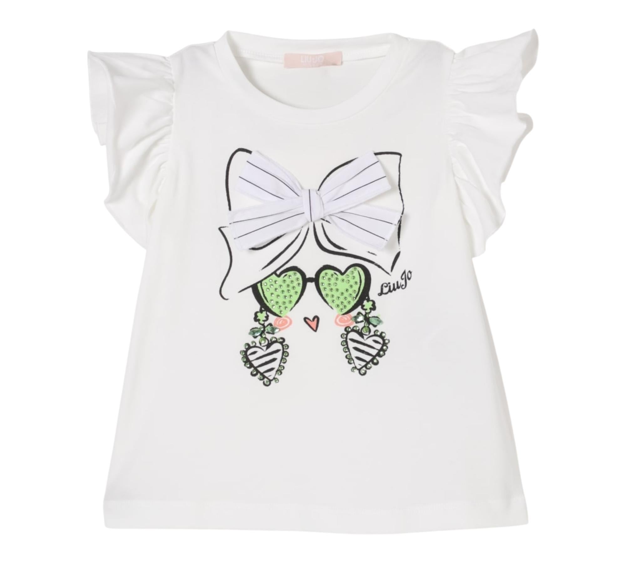 Liu Jo T-Shirt Girocollo Tinta Unita con Stampe per Bambina KA5084 BIANCO LIU JO 