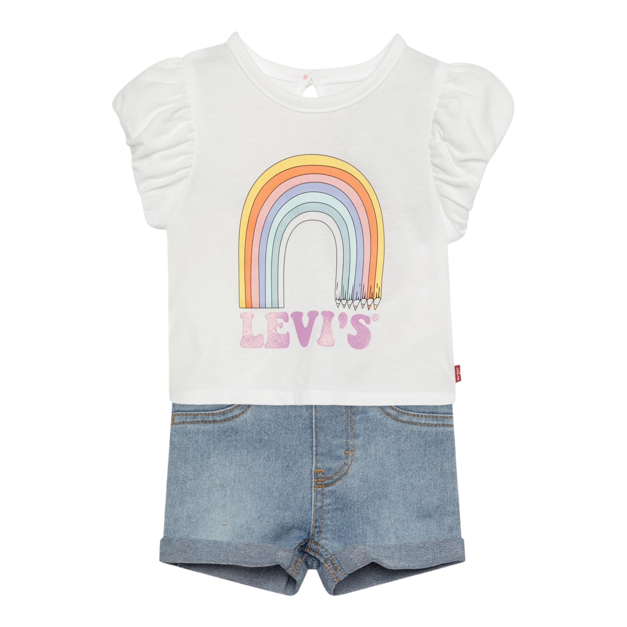 Levi'S Completo 2 Pezzi T-Shirt-Short In Denim per Bambina 1EH076J BIANCO LEVI'S 