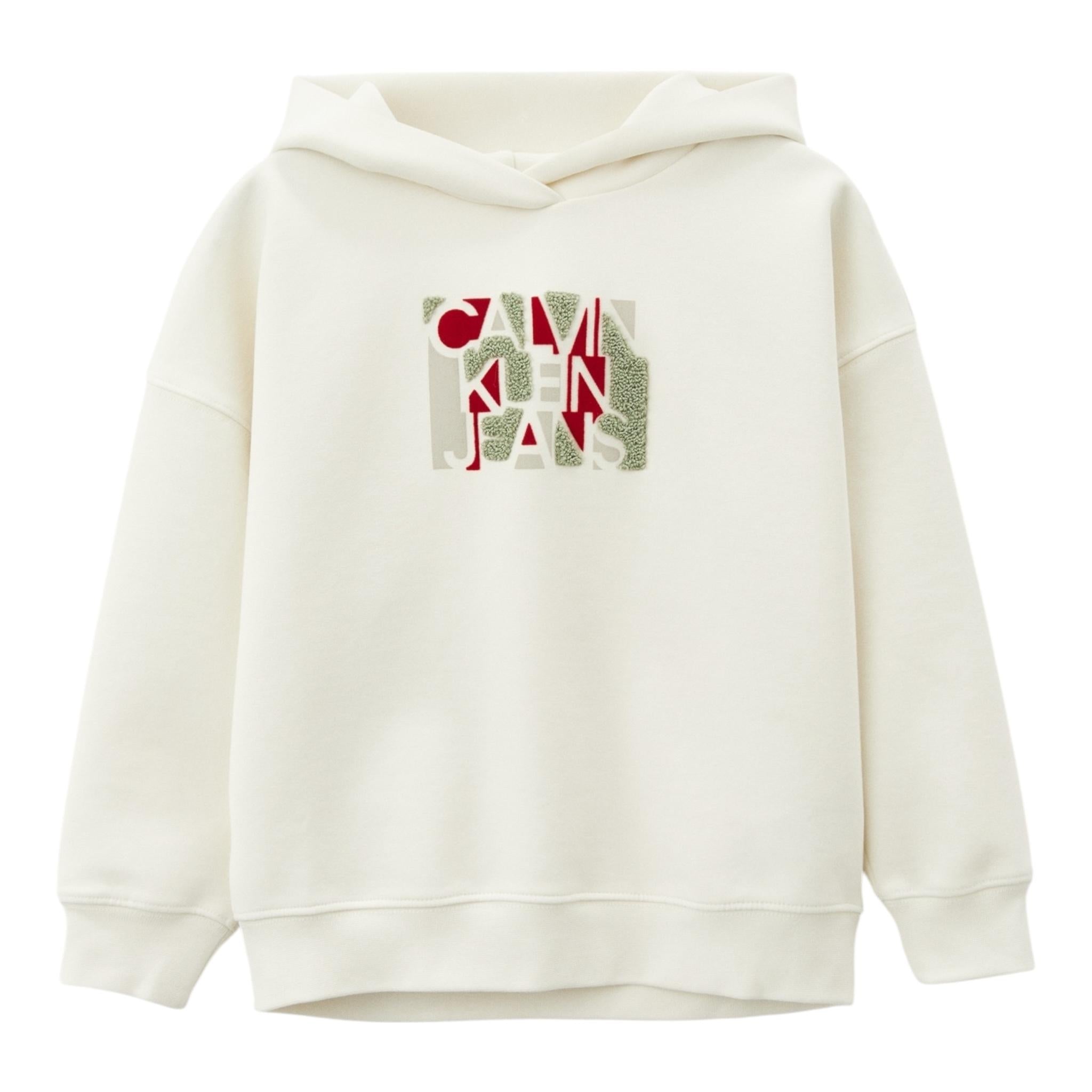 Calvin Klein Felpa Tinta Unita con Cappuccio E Stampa per Bambino IB0IB02460 BIANCO CALVIN KLEIN 