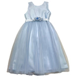 Bella Brilli Abito Cerimonia Giromanica Tinta Unita Con Tulle Azzurro Per Bambina