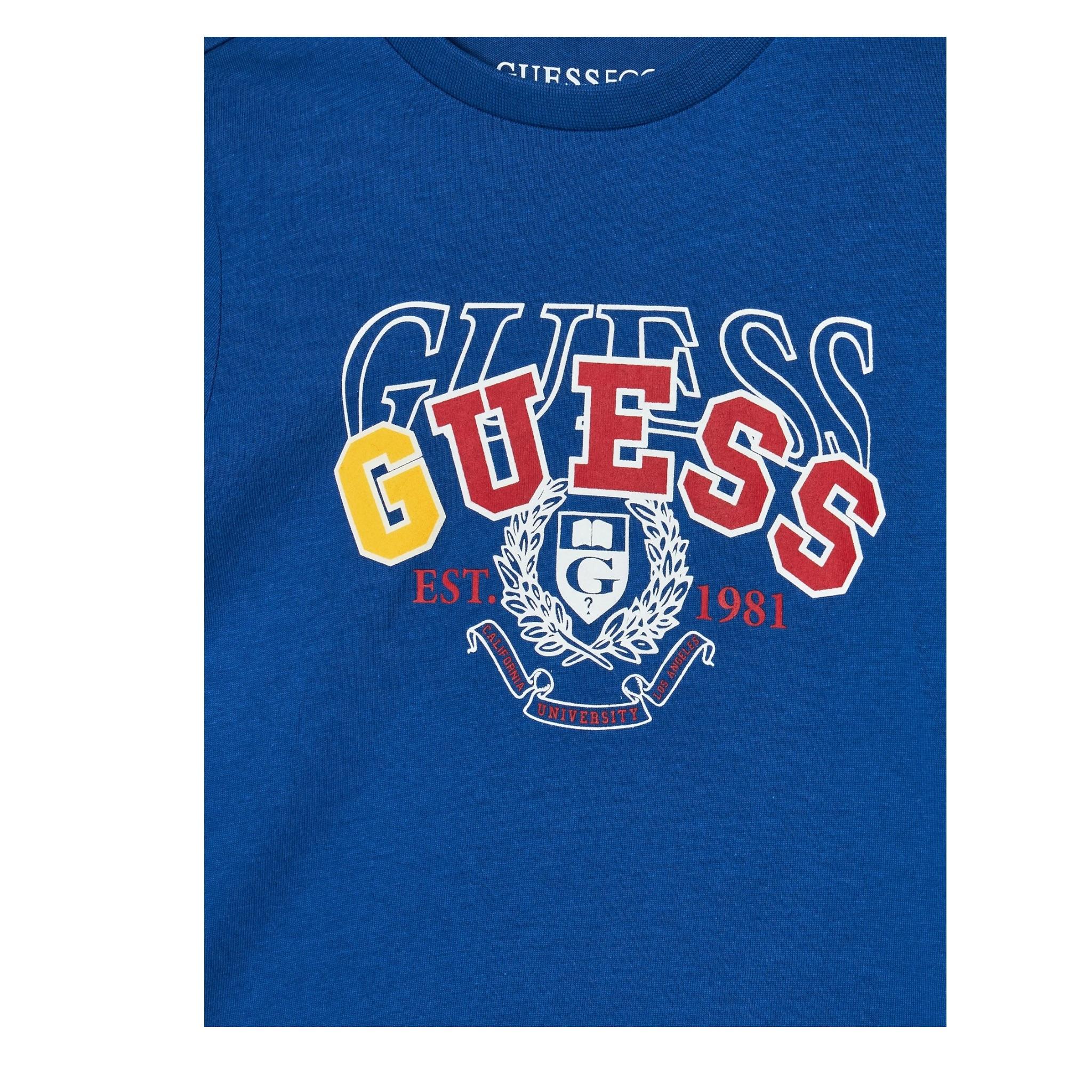 Guess T-Shirt Girocollo Tinta Unita con Stampa per Neonato N5RI00K8HM4X BLU GUESS 