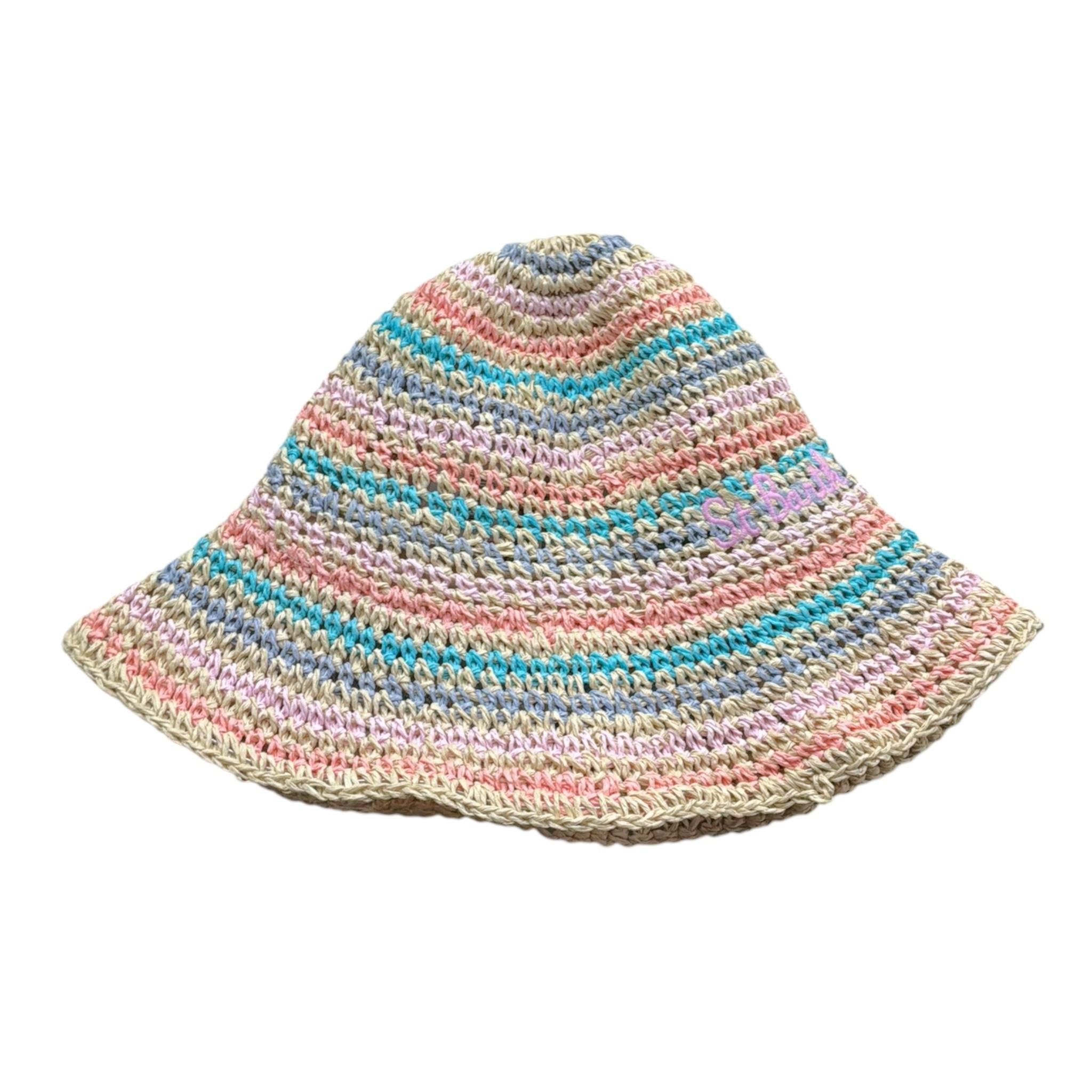 Saint Barth Cappello In Paglia Tinta Unita con Fantasia per Bambina 00885L BEIGE SAINT BARTH 