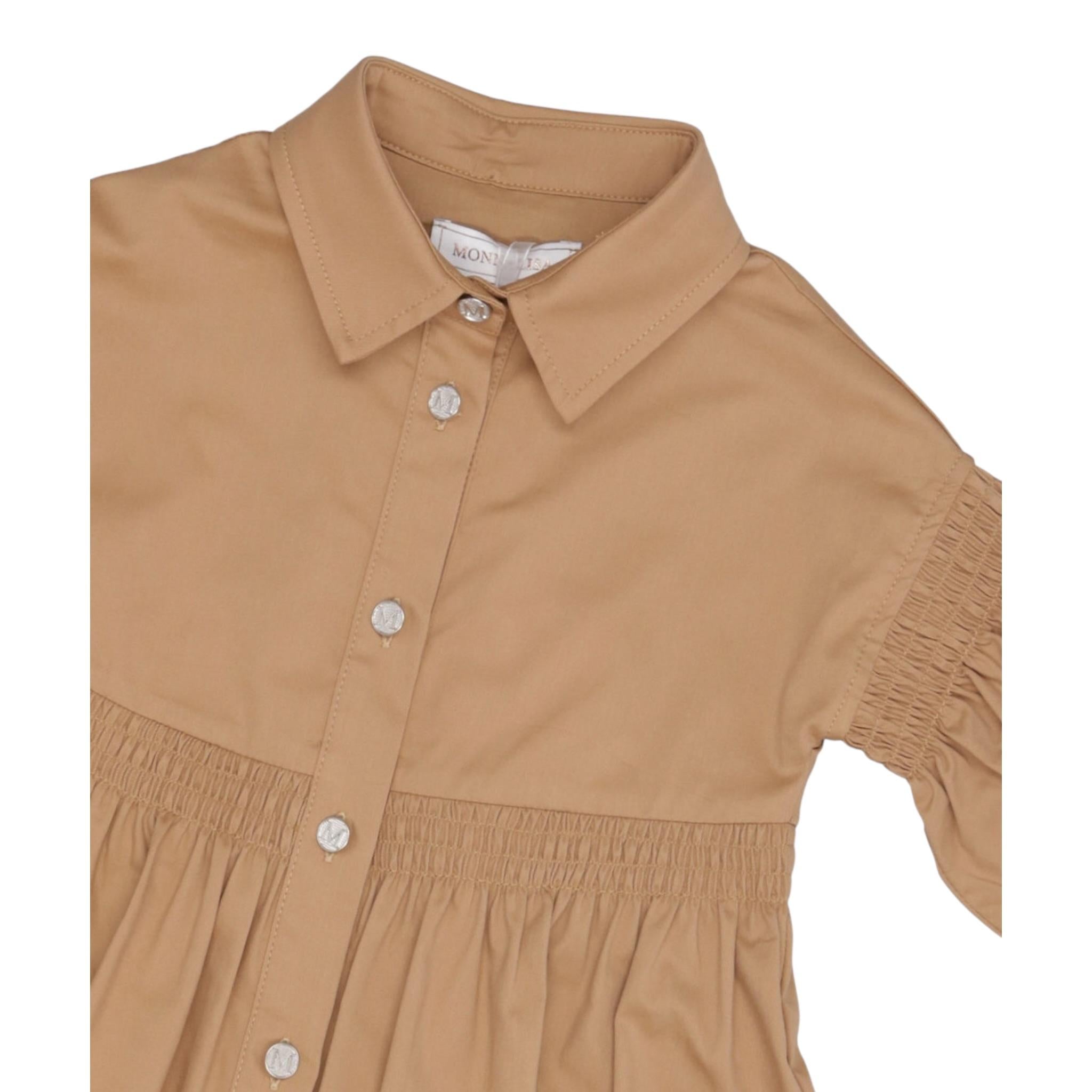 Monnalisa Abito Modello Camicia Tinta Unita per Bambina ABAB CAMMELLO MONNALISA 