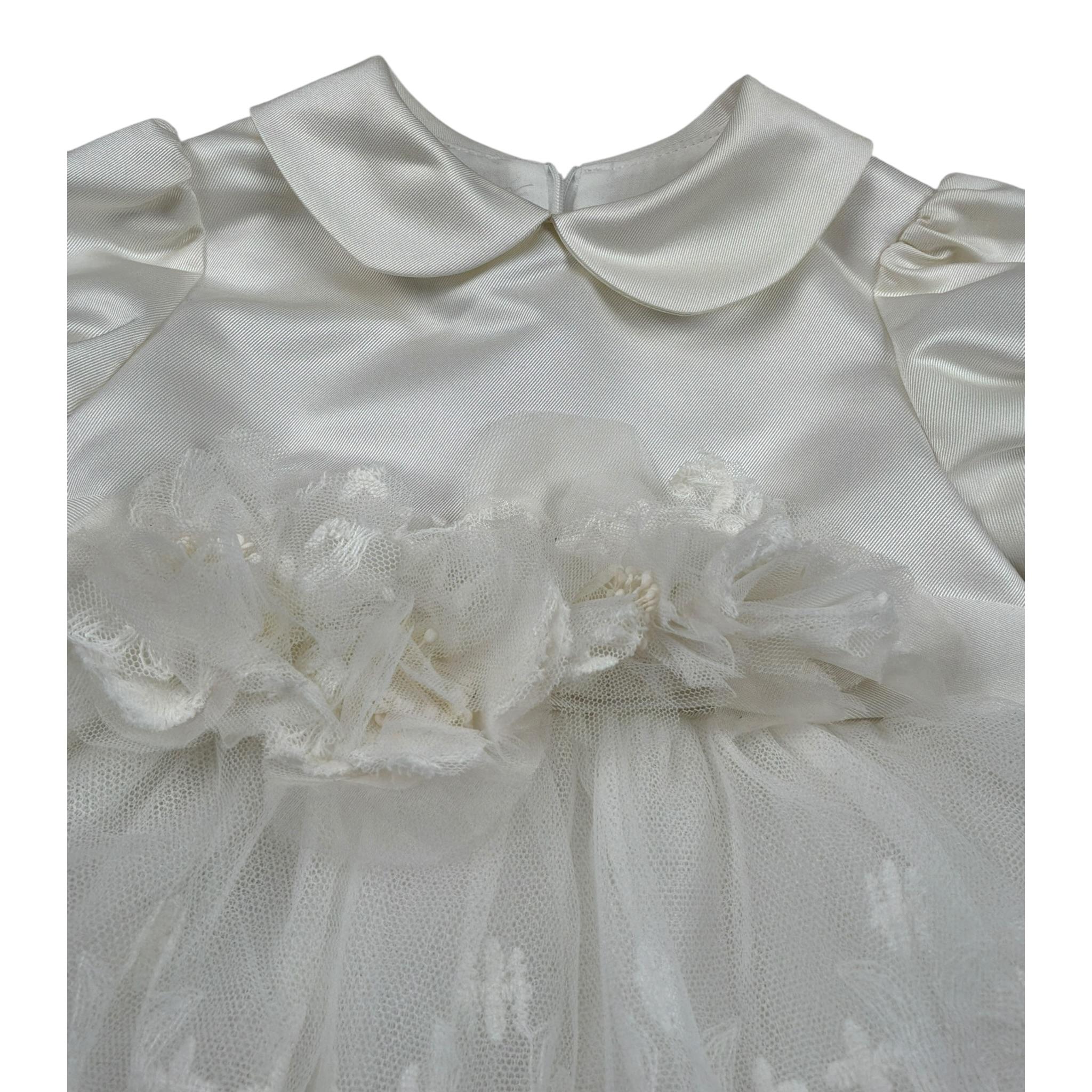 Colori Chiari Abito Mezza Manica tinta unita con Tulle Bianco per Neonata FN1053523232 BIANCO COLORI CHIARI 