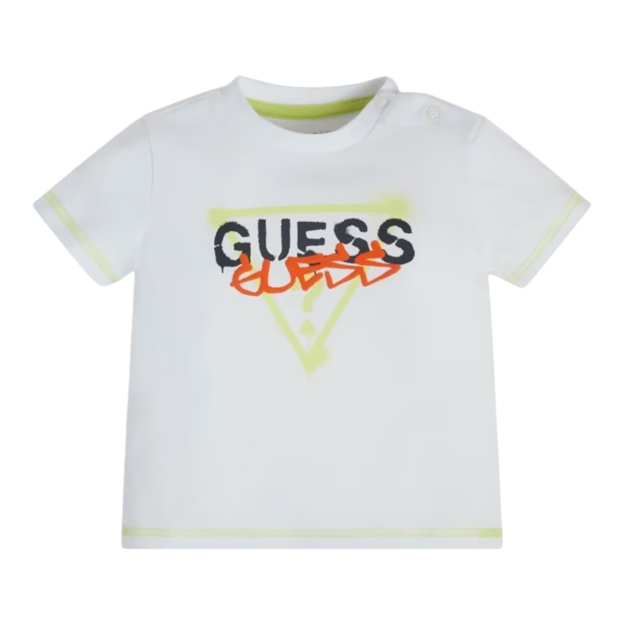 Guess T-Shirt Tinta Unita con Stampa per Neonato I3RI02K8HM0 BIANCO GUESS 