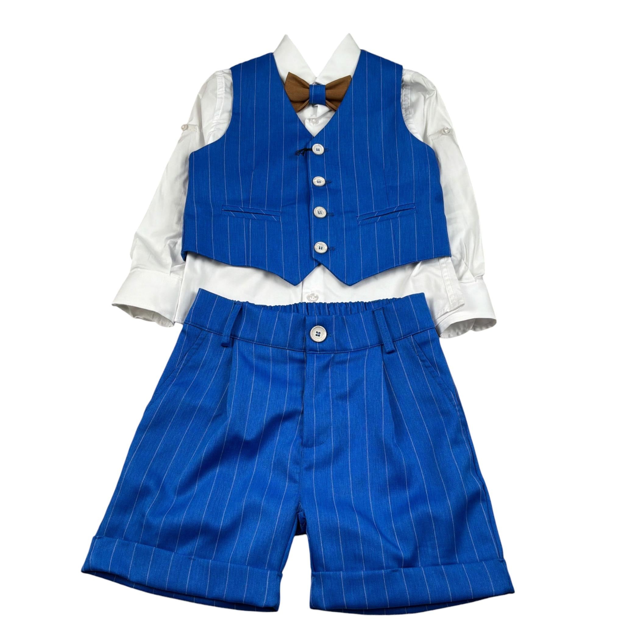 Never Too Completo 4 Pezzi Camicia-Gilet-Papillon-Bermuda Blu per Bambino GM2244B BLU NEVER TOO 