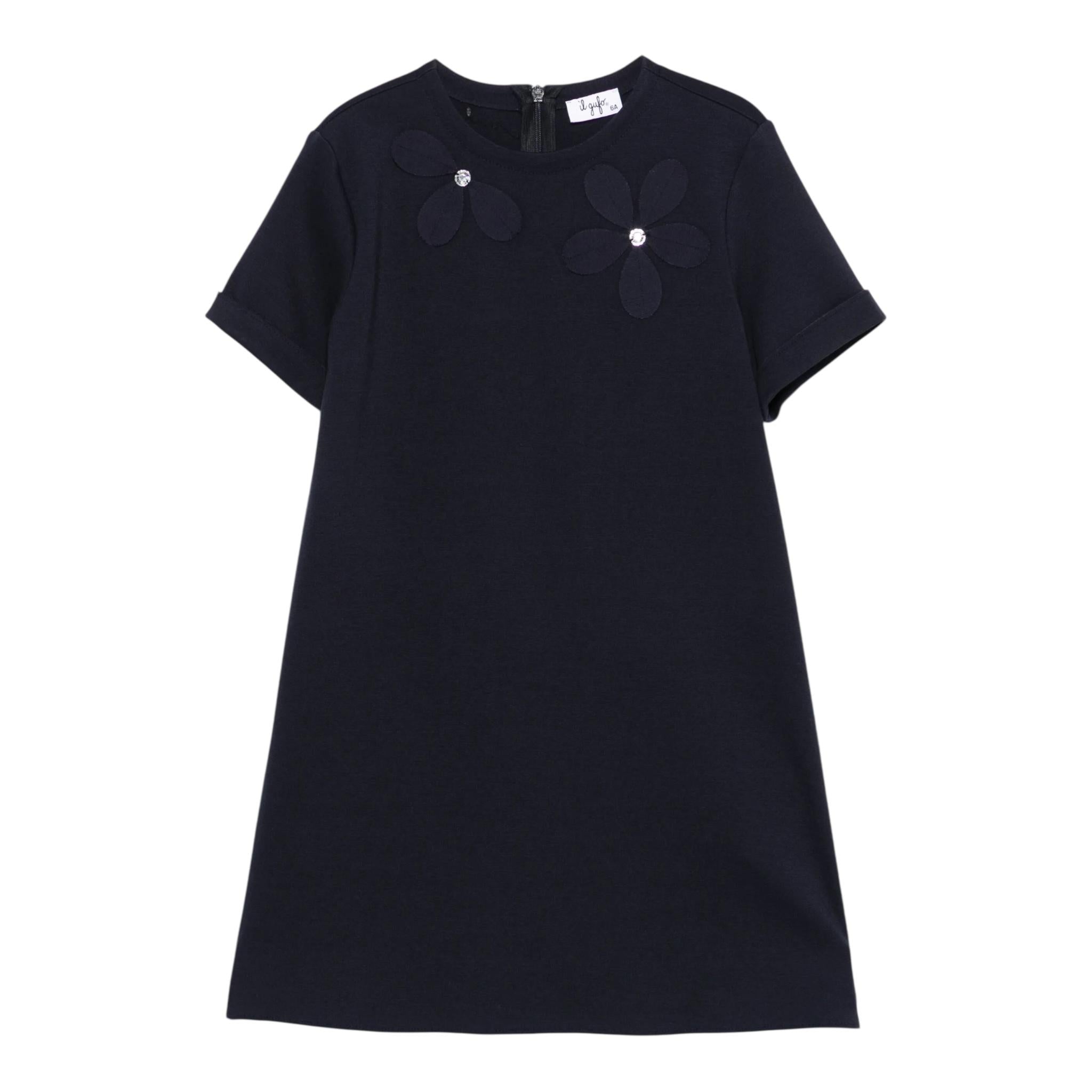 Il Gufo Abito Mezza Manica Tinta Unita con Applicazioni per Bambina P25VM784M0041 BLU IL GUFO 