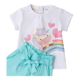 Sarabanda Completo 2 Pezzi T-Shirt-Short per Bambina 0B213 BIANCO/AZZURRO SARABANDA 