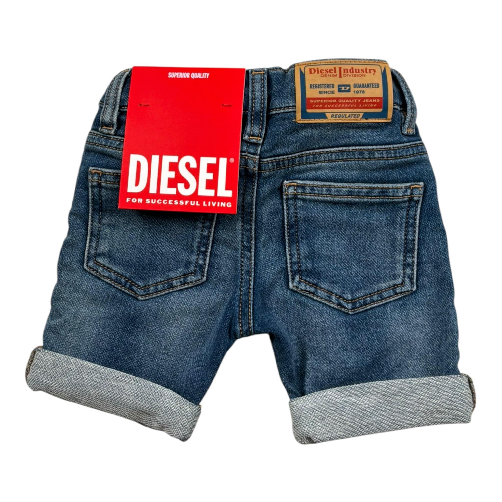 Diesel Bermuda In Denim Tinta Unita Girovita Regolabile per Neonato K00362X BLU DIESEL 