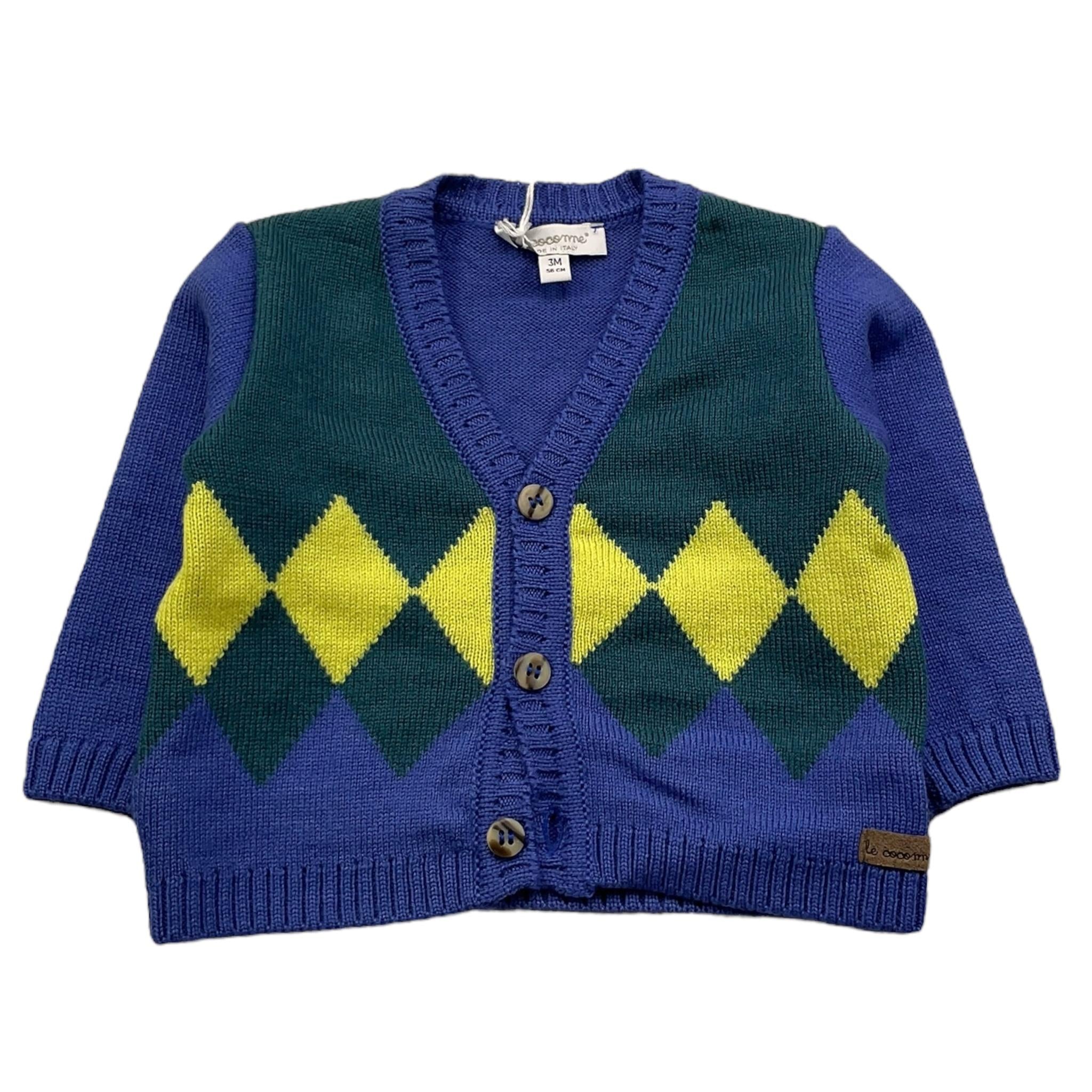 LE COCONNE cardigan tinta unita fantasia rombi Blu per Neonato LCN0799 BLU LE COCONNE 