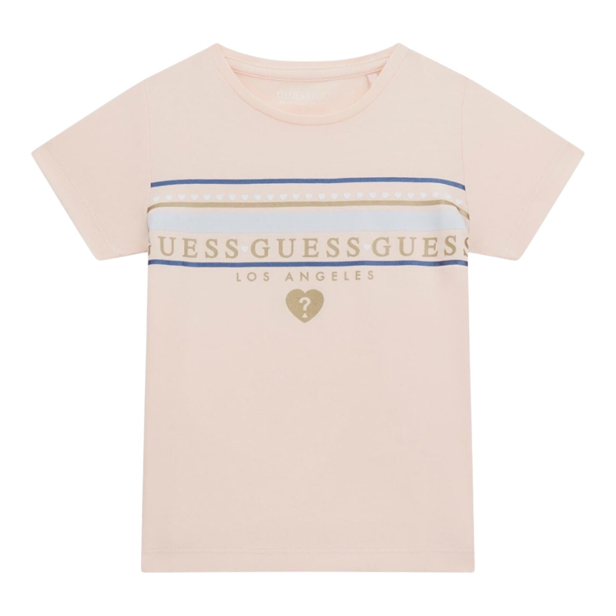 Guess T-Shirt Girocollo Tinta Unita con Stampa per Bambina K5GI00K6YW4 ROSA GUESS 