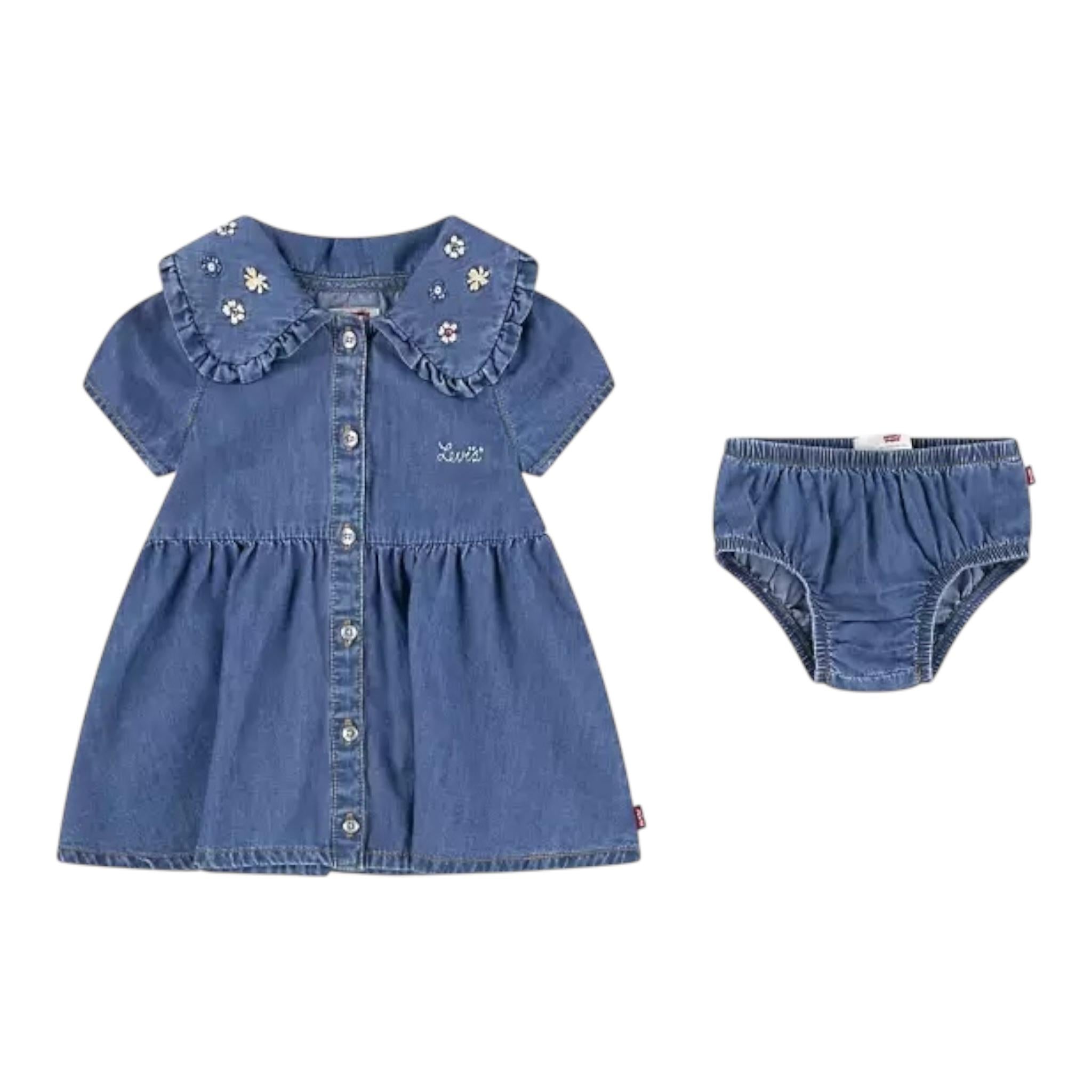 Levi'S Set Abito-Coulotte In Denim Tinta Unita per Neonata 1EM190 BLU LEVI'S 