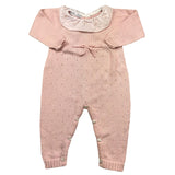 Barcellino Tutina Manica Lunga Tinta Unita Cn Colletto In Contrasto Rosa Per Neonata