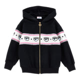 Chiara Ferragni Felpa Tinta Unita Con Zip Cappuccio E Stampa Nero Per Neonata