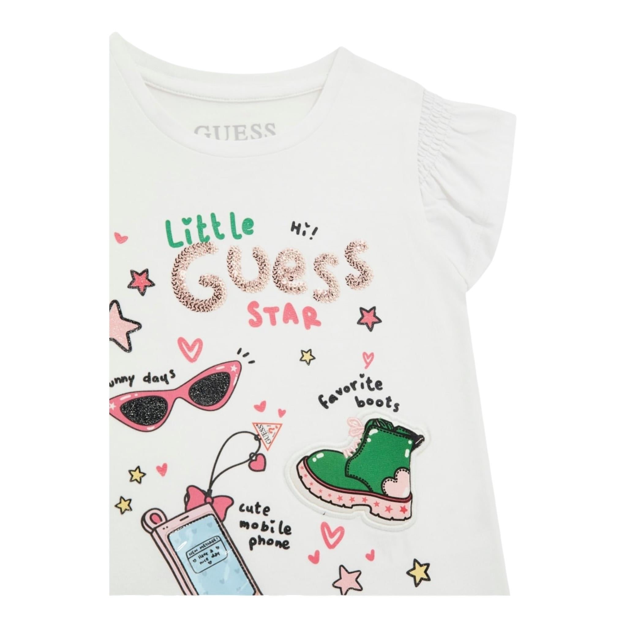 Guess T-Shirt Tinta Unita con Stampa per Bambina K5RI14K6YW4 BIANCO GUESS 