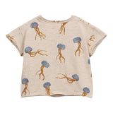 Play Up T-Shirt Girocollo Tinta Unita Con Stampe In Contrasto Beige Per Neonato