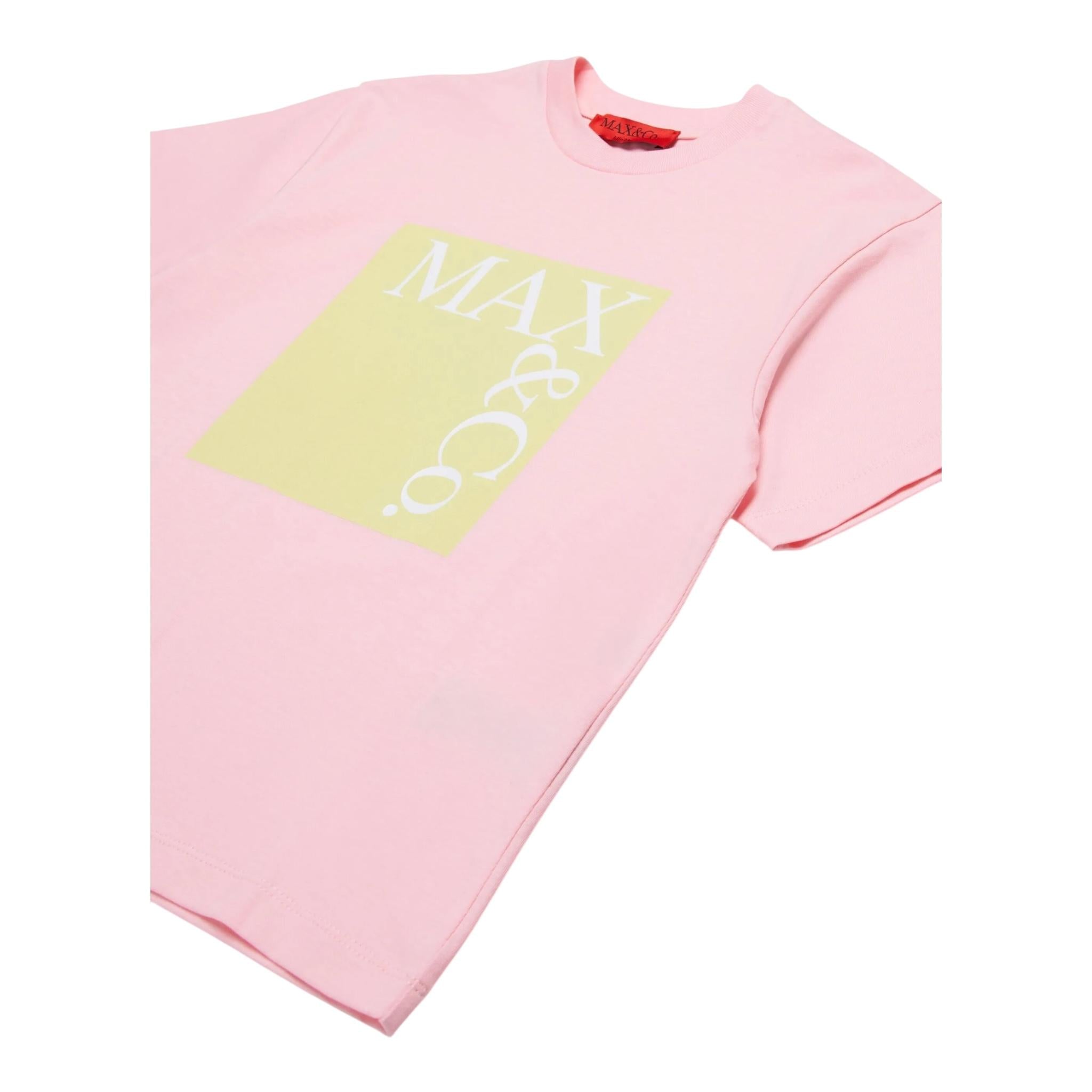 Max Mara T-Shirt Girocollo Tinta Unita con Stampa per Bambina MX0005 ROSA MAX MARA 