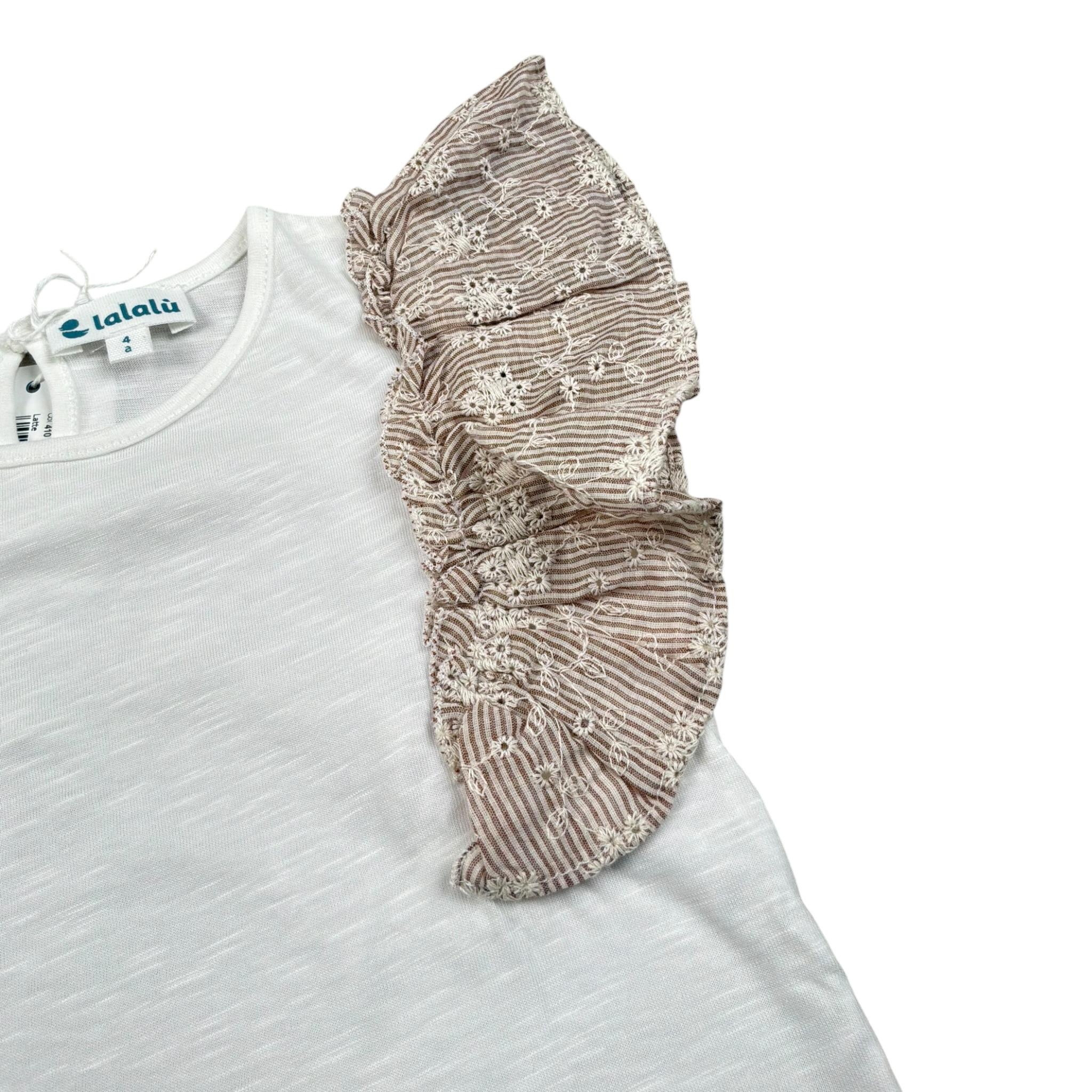 Lalalu' T-Shirt Tinta Unita con Balze per Neonata TSL70PBN BIANCO LALALU' 