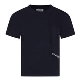 C.P. Company T-Shirt Girocollo Tinta Unita Con Tasca Blu Per Bambino