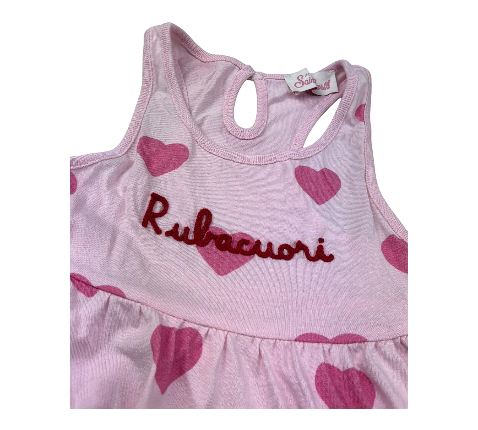 Saint Barth Abito Giromanica Tinta Unita con Stampa Cuori per Bambina MUSHA ROSA SAINT BARTH 