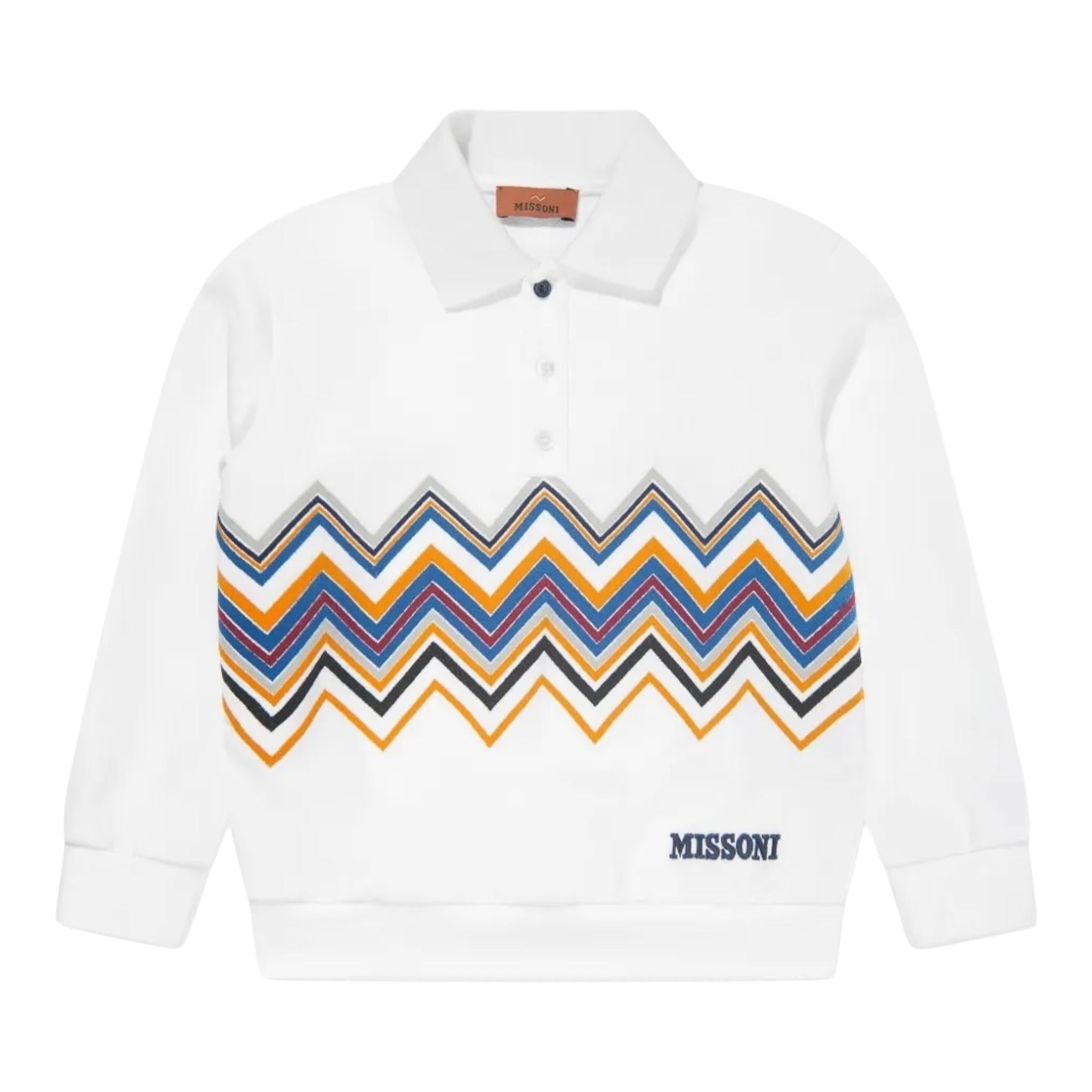 MISSONI felpa modello polo tinta unita con ricami in contrasto Bianco per Bambino MV4Q00 BIANCO MISSONI 
