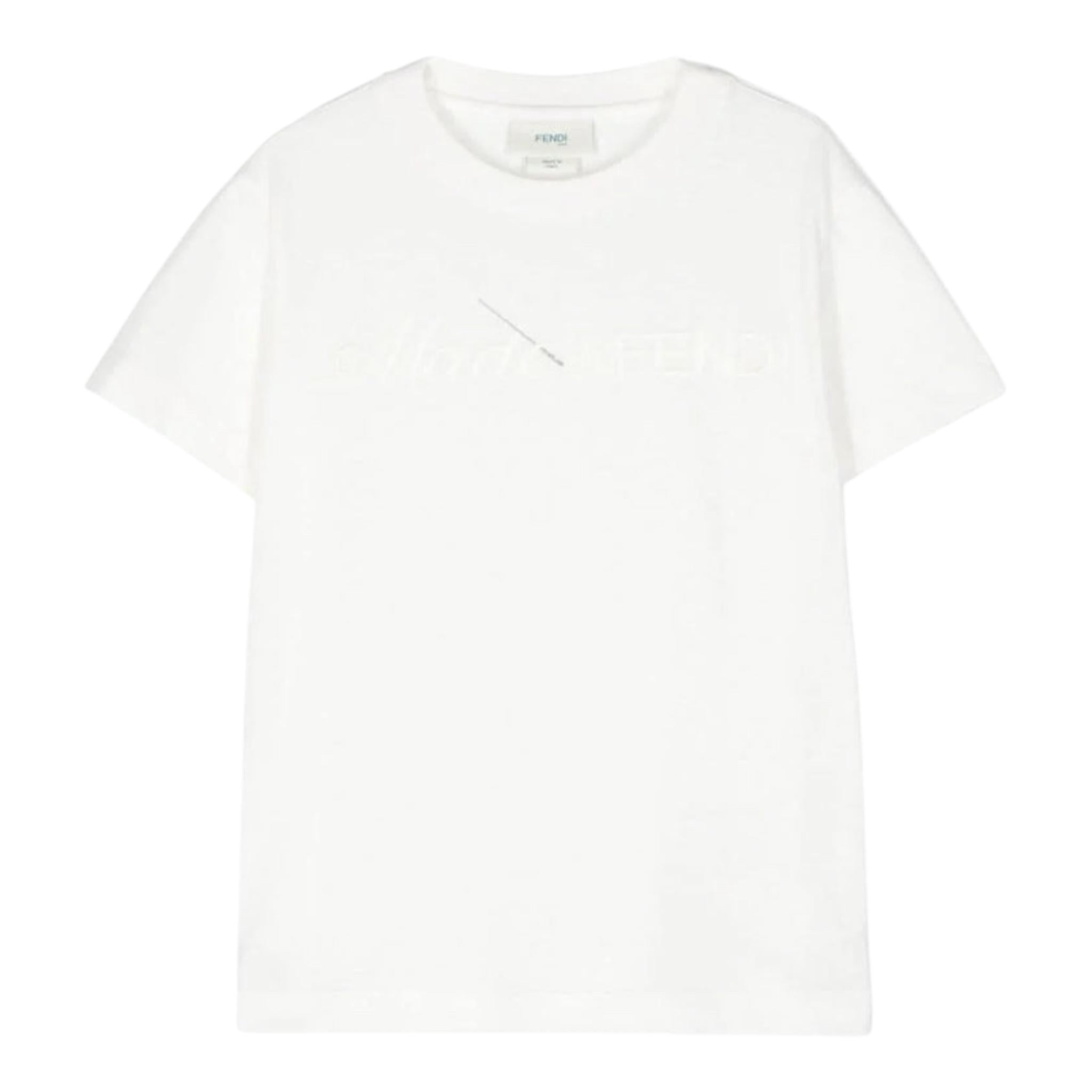 Fendi T-Shirt Girocollo Tinta Unita con Stampa per Bambino JUI157 BIANCO FENDI 