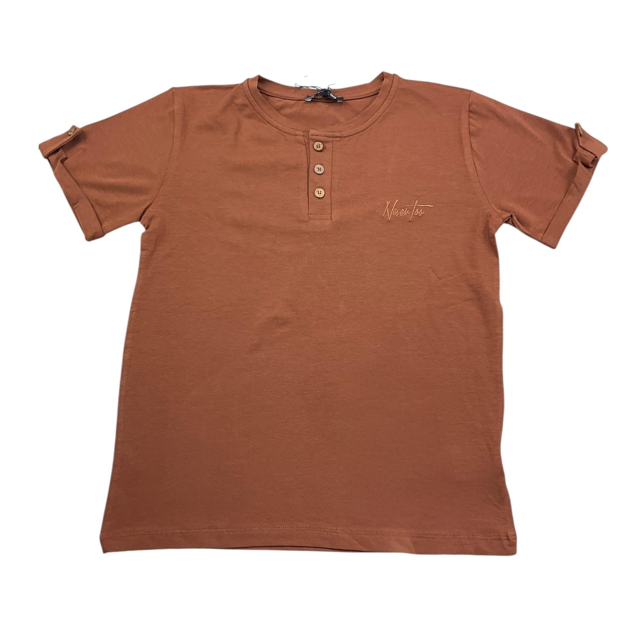 Never Too T-Shirt Girocollo Tinta Unita con Bottoni per Bambino NT1573R MARRONE NEVER TOO 