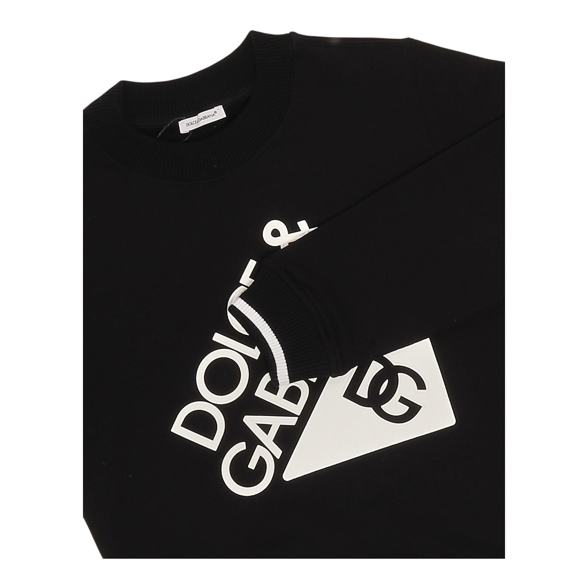 Dolce & Gabbana Felpa Chiusa Girocollo Tinta Unita con Stampa per Bambino L4JWKD NERO DOLCE & GABBANA 