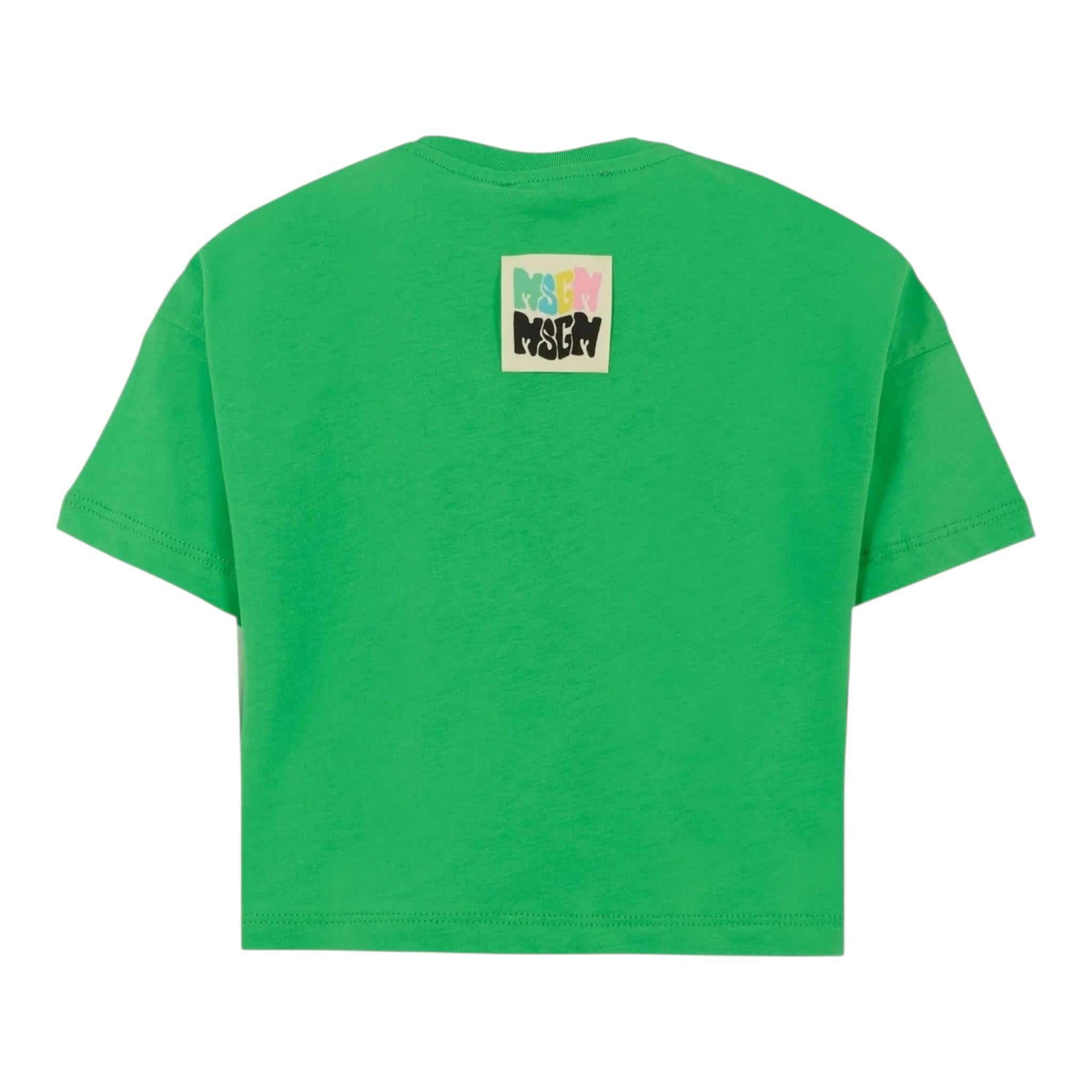Msgm T-Shirt Girocollo Tinta Unita con Stampa Logo per Bambina S5MSJGTH240 VERDE MSGM 