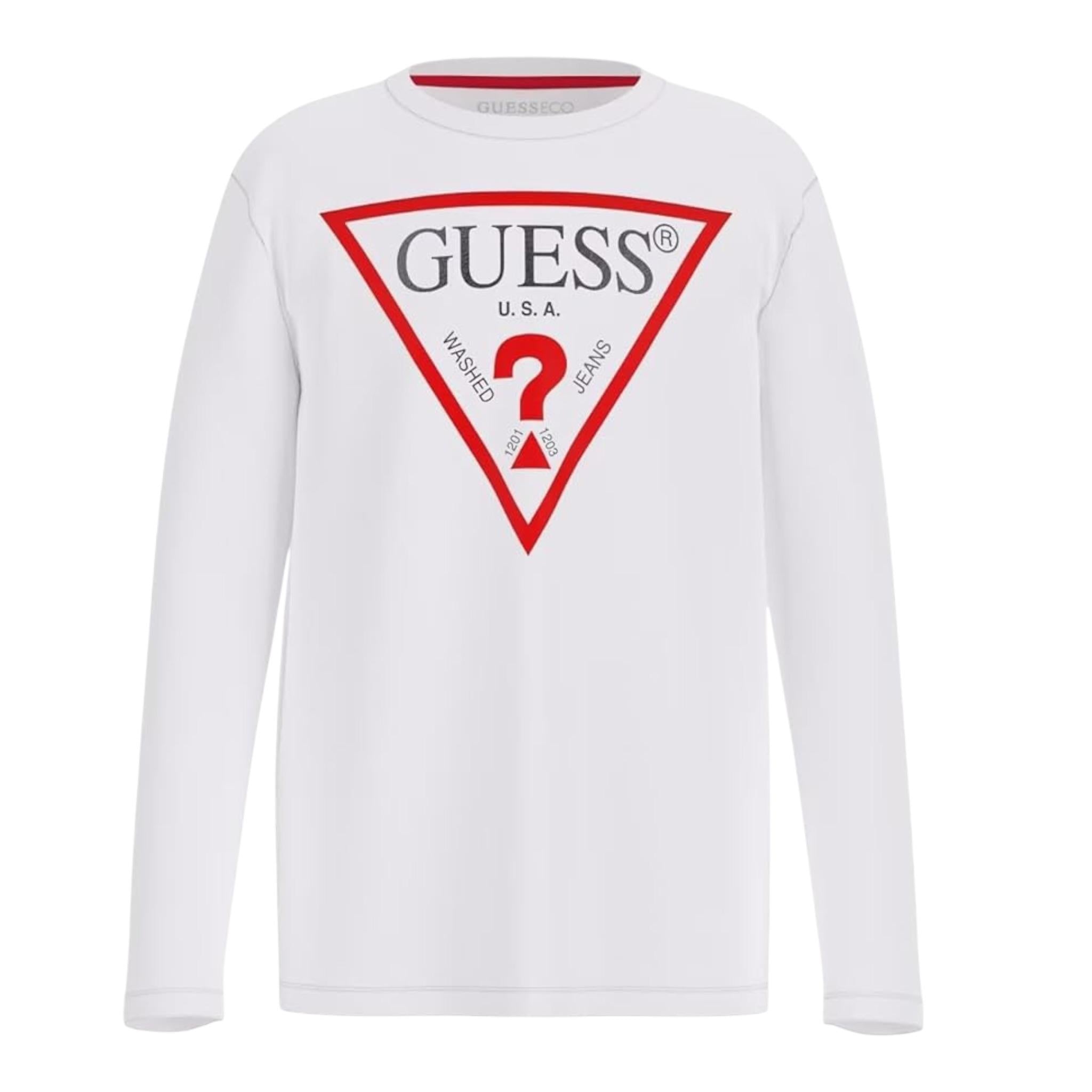 Guess Shirt Girocollo Tinta Unita con Logo per Bambino L84I29K8HM0 BIANCO GUESS 