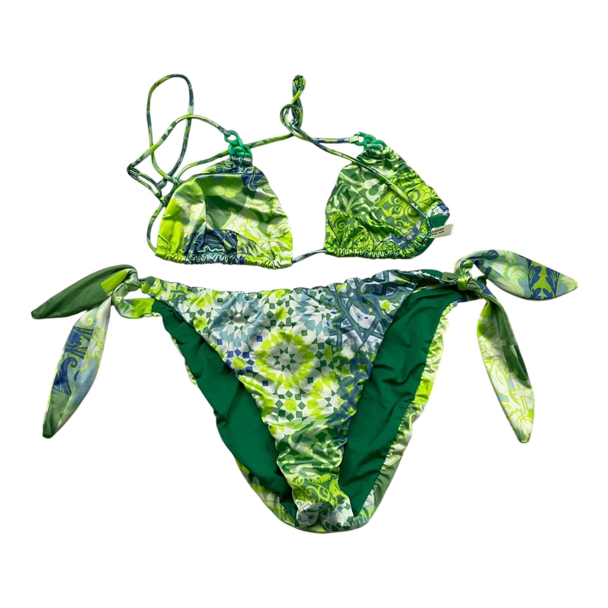 F**K Costume 2 Pezzi Triangolo-Slip Tinta Unita con Fantasia per Bambina FJ230120 VERDE F**K 