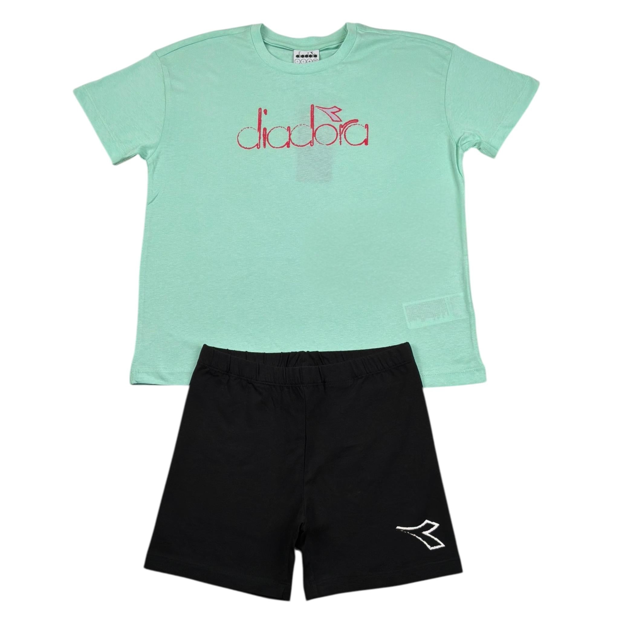 Diadora Completo 2 Pezzi T-Shirt-Leggins Cicilista Bicolore per Bambina 102181716 VERDE/NERO DIADORA 