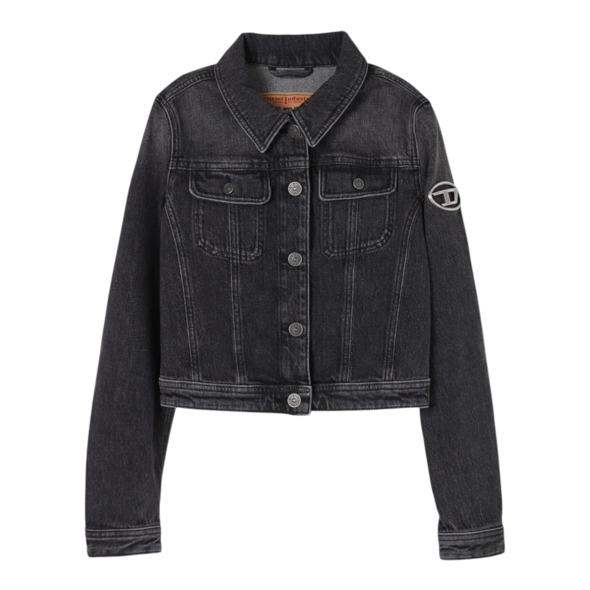 Diesel Giubbino In Denim Tinta Unita con Logo per Bambina J01847 NERO DIESEL 