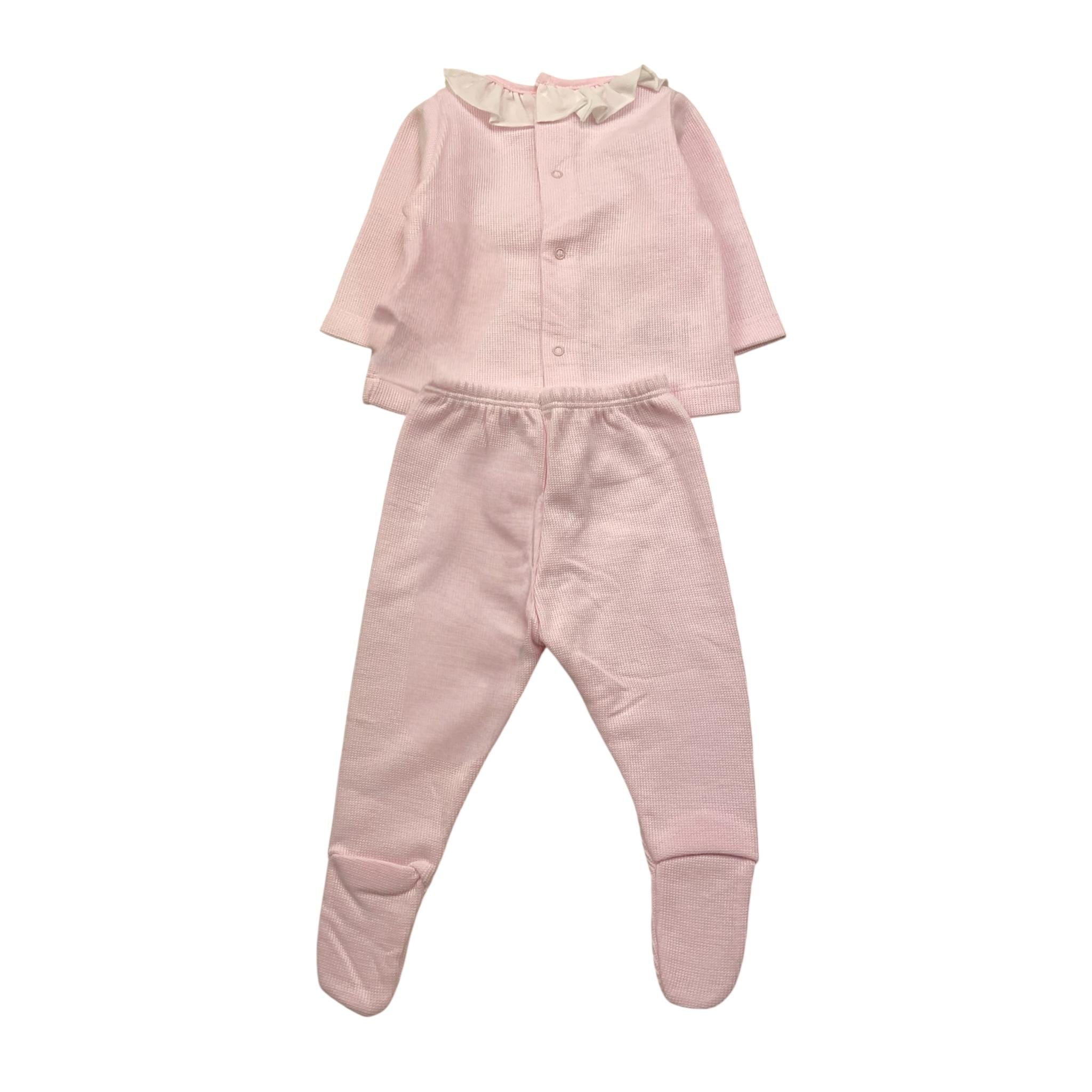 CALAMARO completo 2pz maglia-ghettina tinta unita con ricami Rosa per Neonata 17517 ROSA CALAMARO 