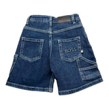 Boss Bermuda In Denim Tinta Unita Con Elastico In Vita Blu Per Bambino