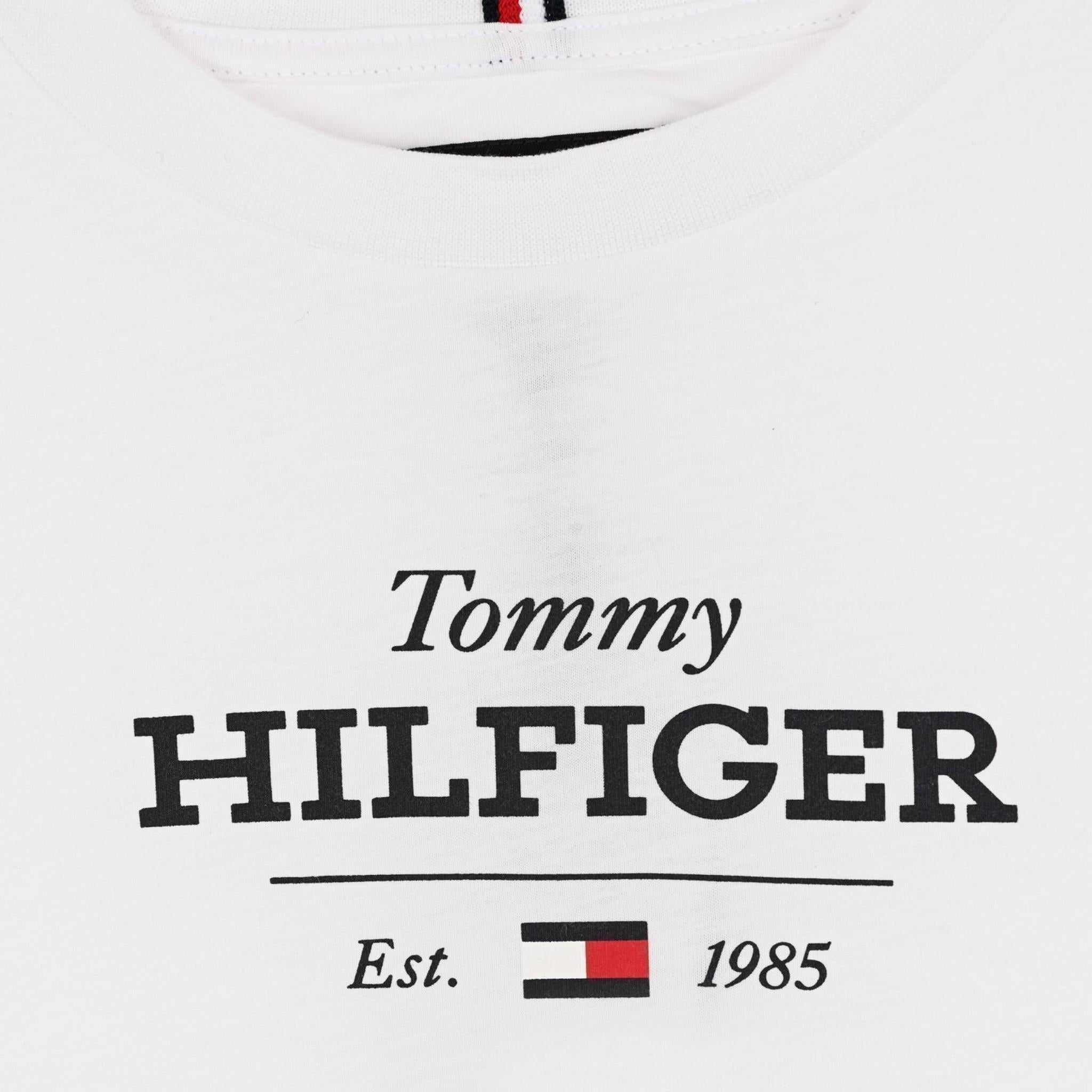 Tommy Hilfiger Shirt Girocollo Tinta Unita con Logo per Neonato KB0KB09633 BIANCO TOMMY HILFIGER 