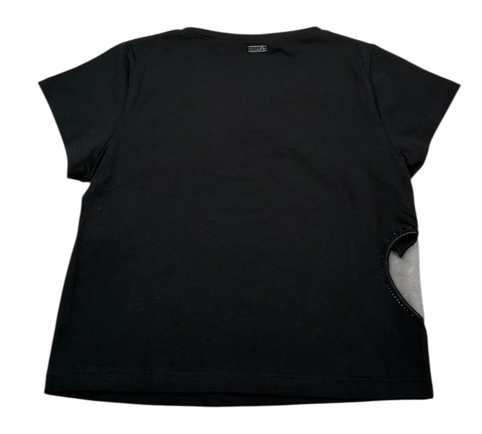 Liu Jo T-Shirt Girocollo Tinta Unita con Applicazione per Bambina GA5067X NERO LIU JO 