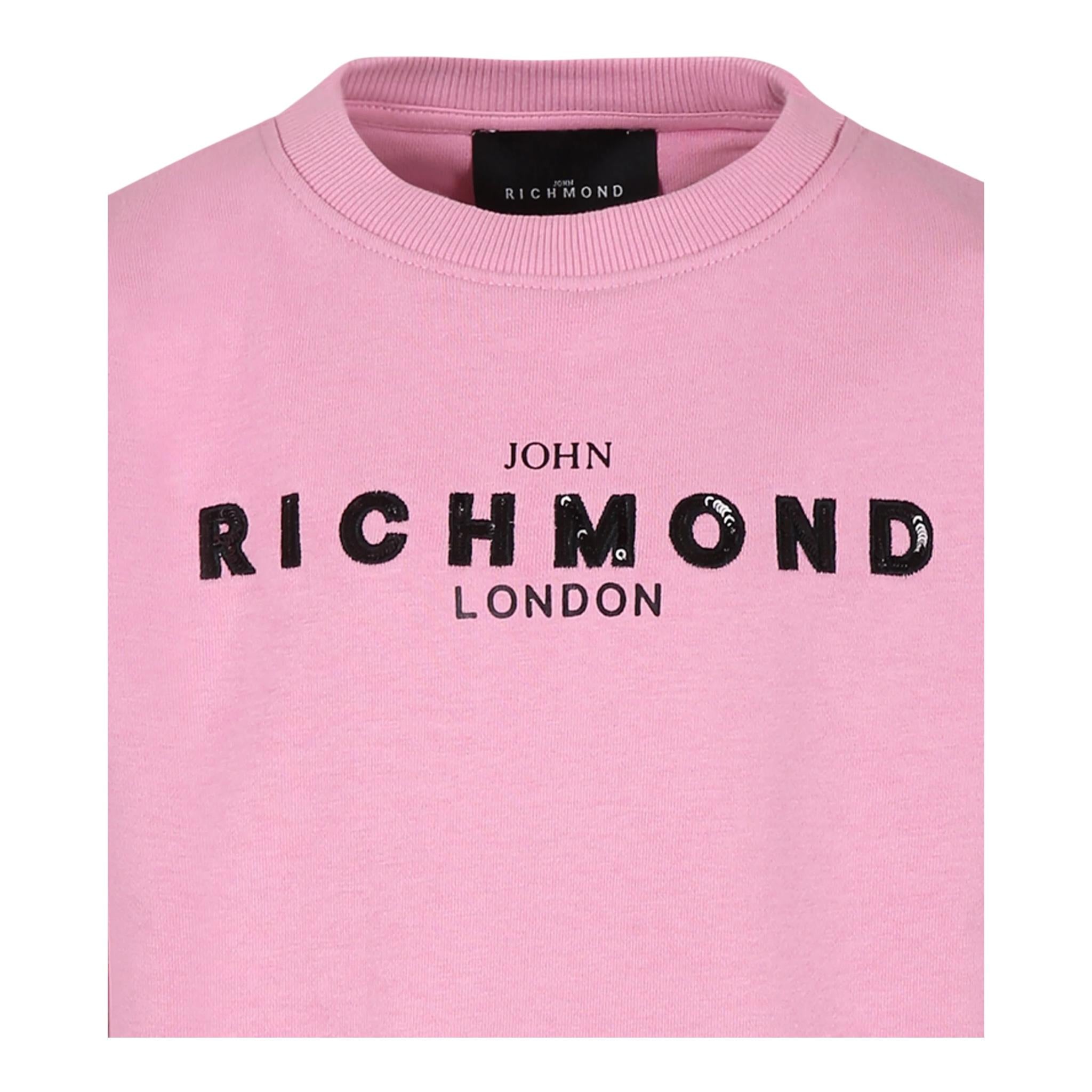 JOHN RICHMOND felpa chiusa girocollo tinta unita cn stampa logo Rosa per Bambina RGA24053PE ROSA JOHN RICHMOND 